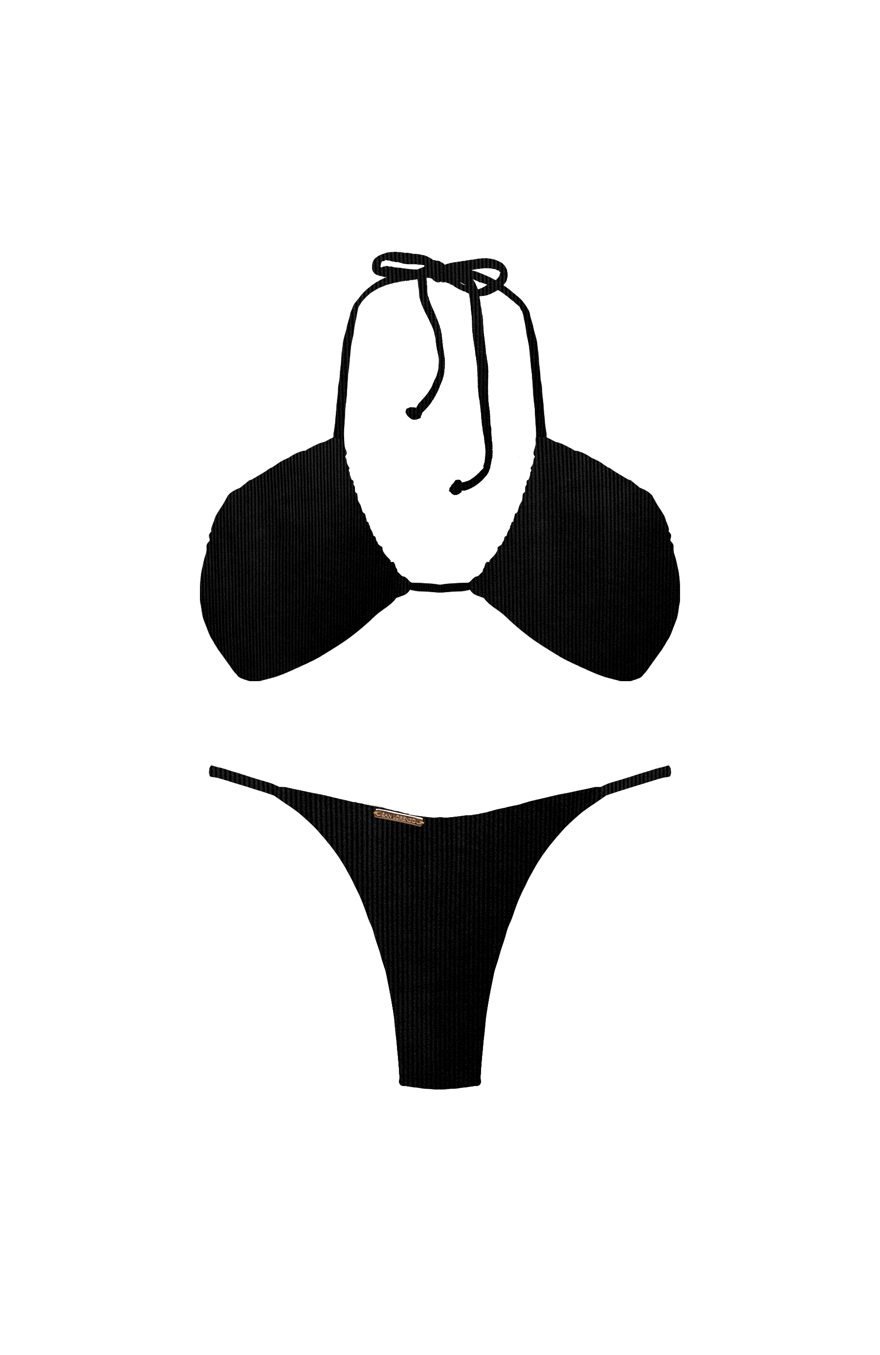 ANIMAL Black Ribbed Upsidedown Triangle Bikini Top
