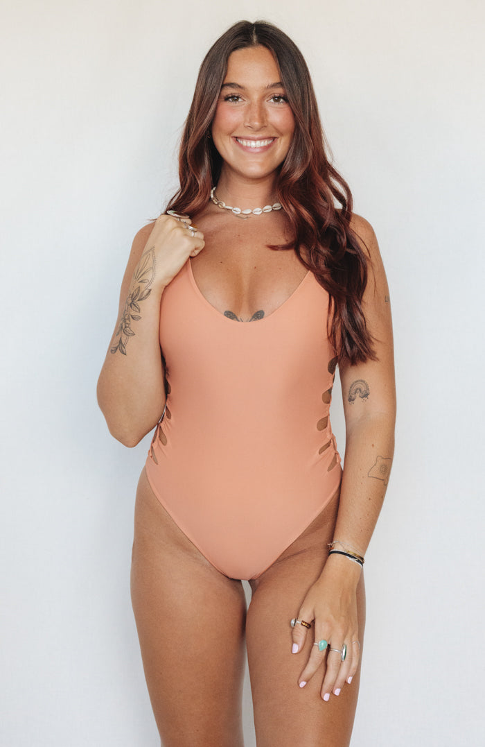 Coral Dune Sunset Side Lace Up One Piece