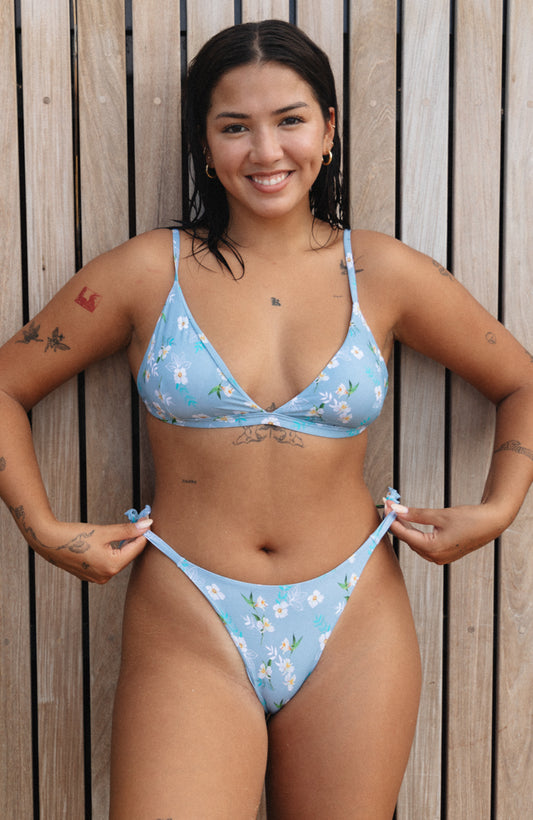 Flor Oceania Blue Lily Side Tie Thong Bikini Bottom