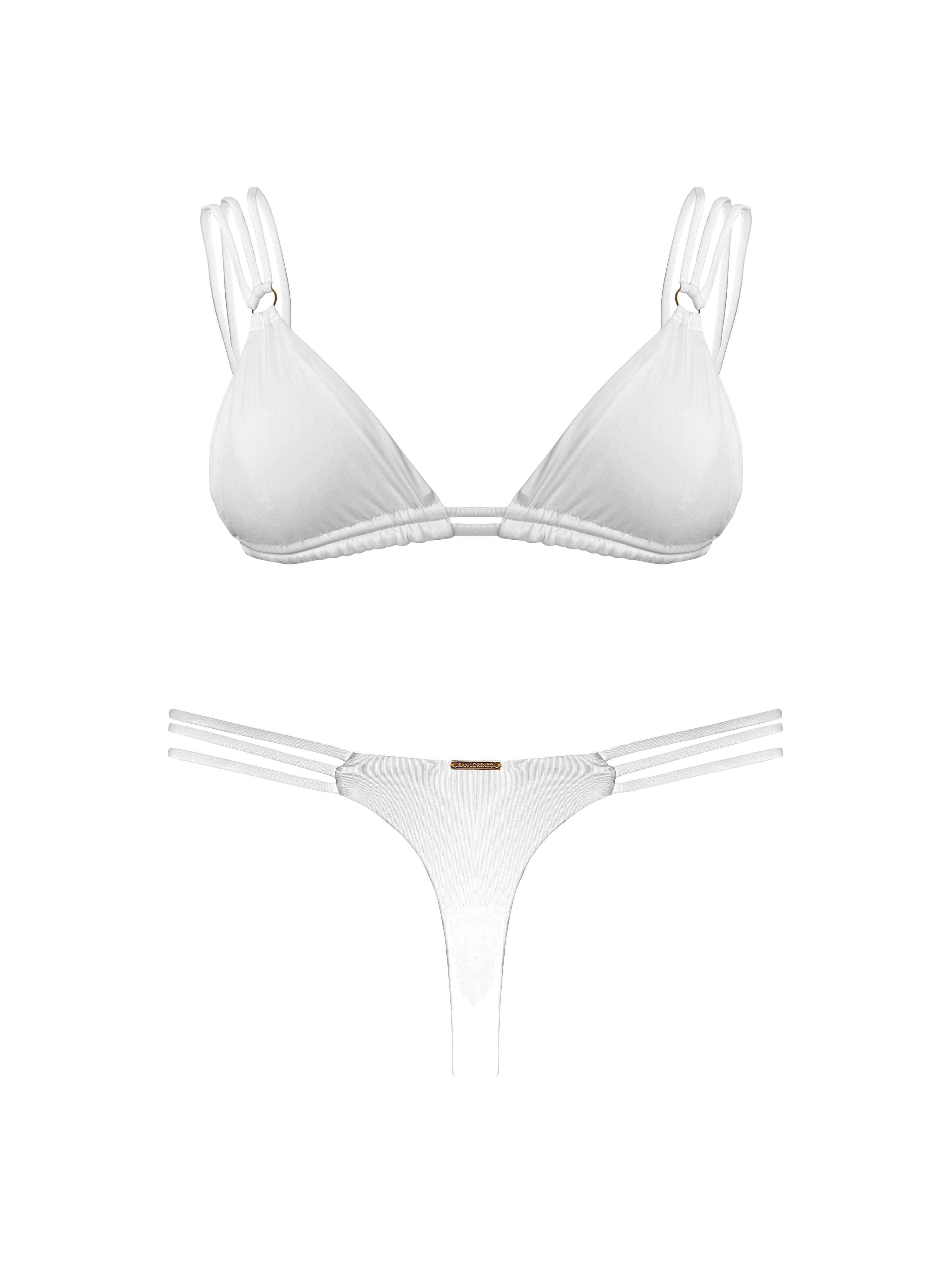 80’s Muse Runway White Three Strap Ring Bikini Top