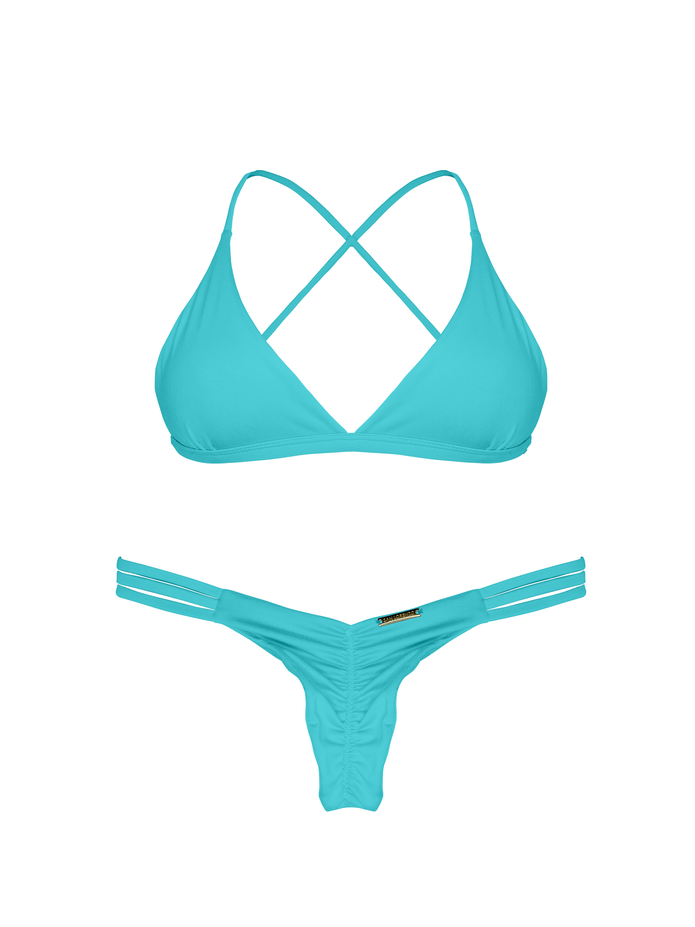 Essential Solids Oceanic Turquoise Ruched Hipster Strap Bikini Bottom
