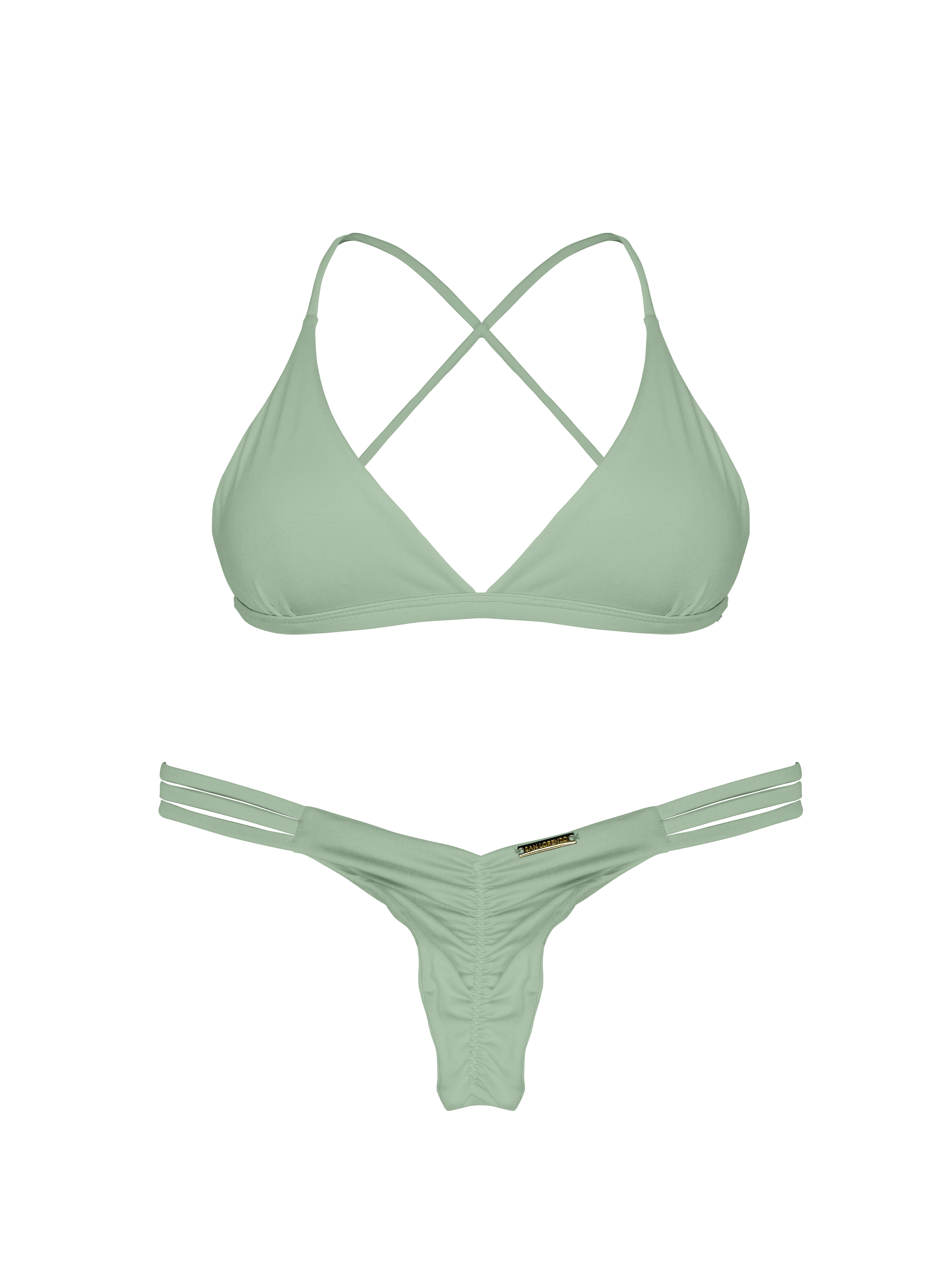 Essential Solids Moss Oasis Ruched Hipster Strap Bikini Bottom
