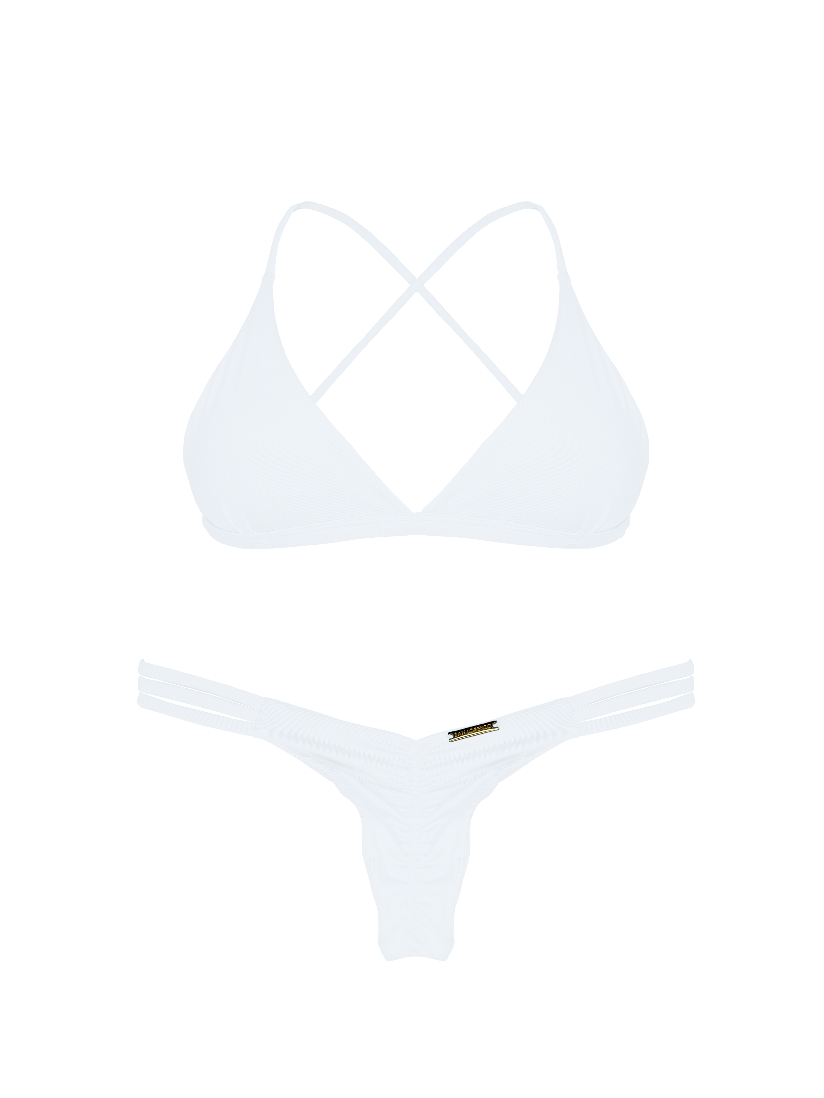 Essential Solids White Pearl Ruched Hipster Strap Bikini Bottom