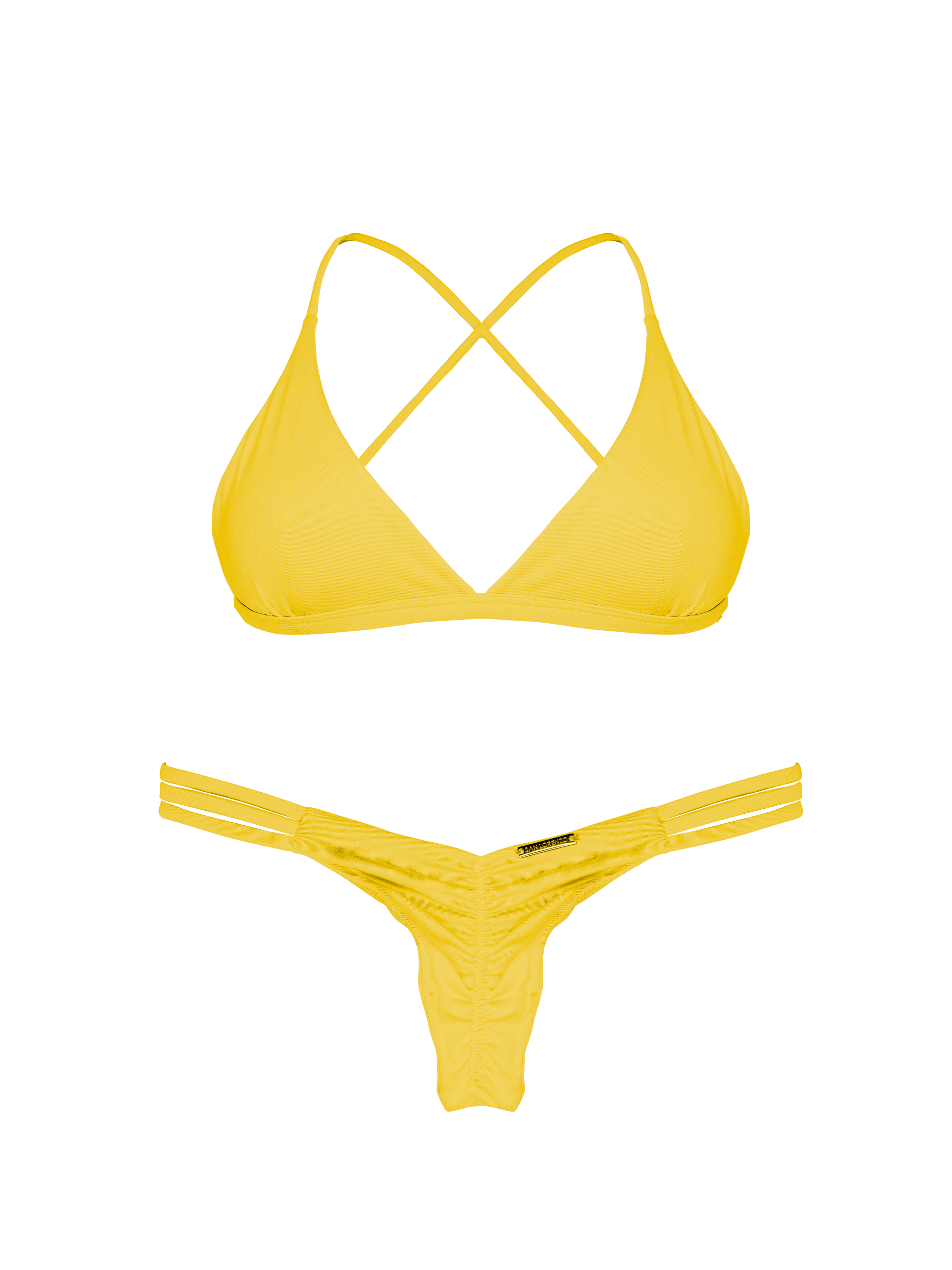 Essential Solids Citrine Ruched Hipster Strap Bikini Bottom