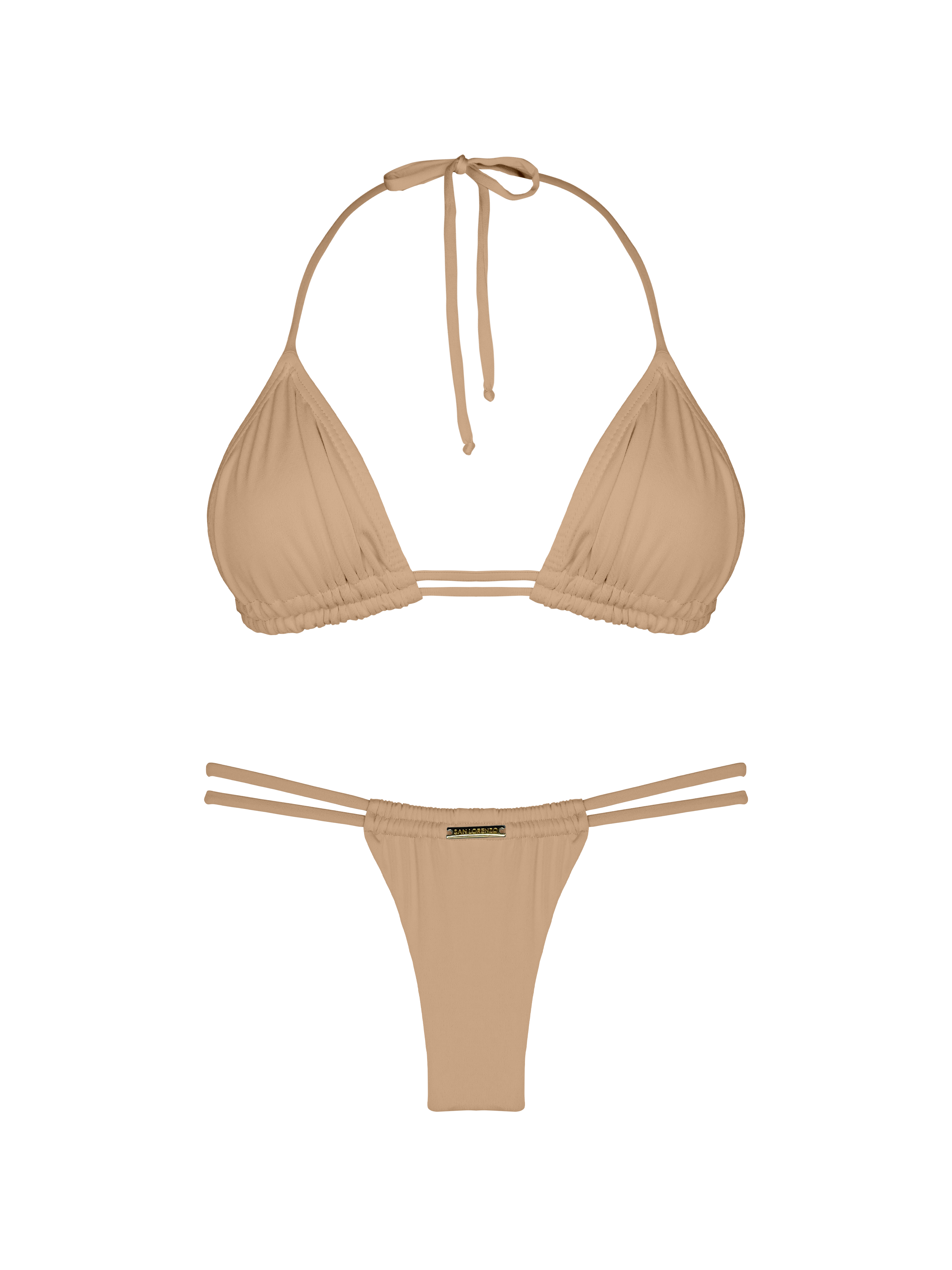 Essential Solids Latte Swirl Double Loop String Halter Bikini Top