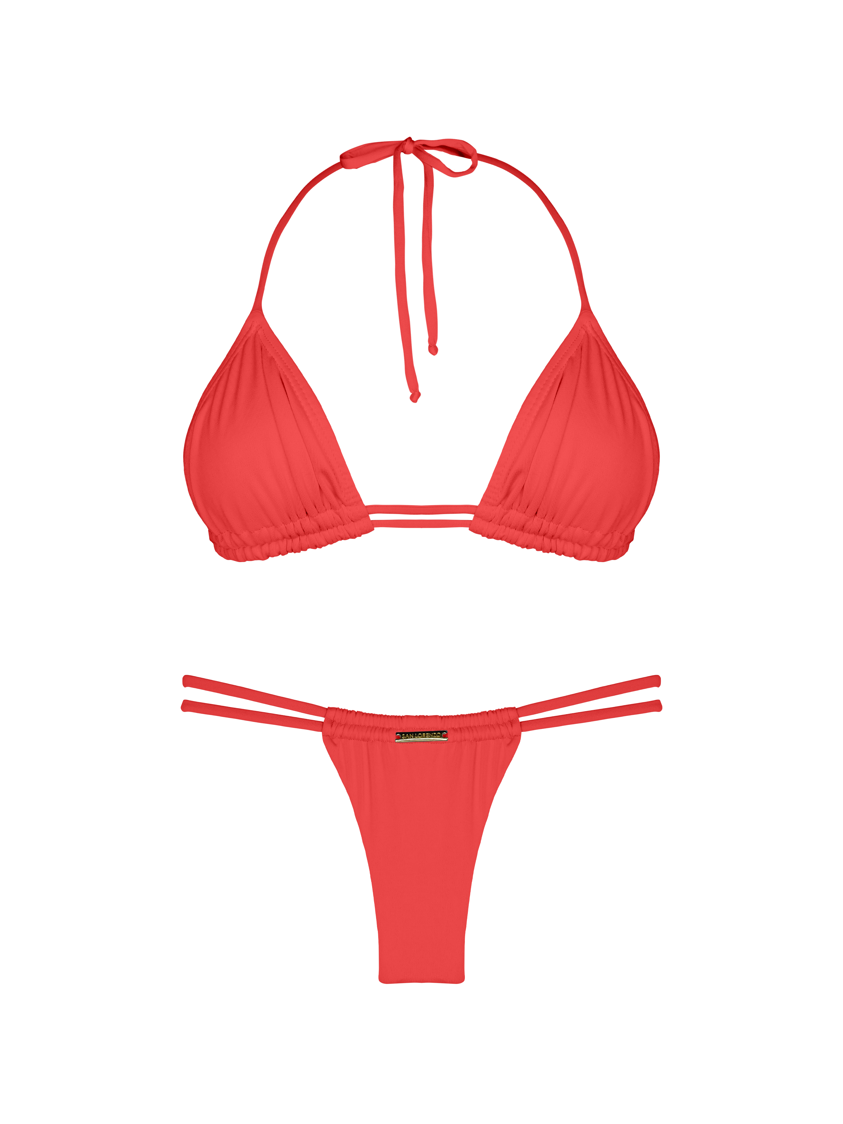 Essential Solids Sunset Blaze Double Loop String Halter Bikini Top
