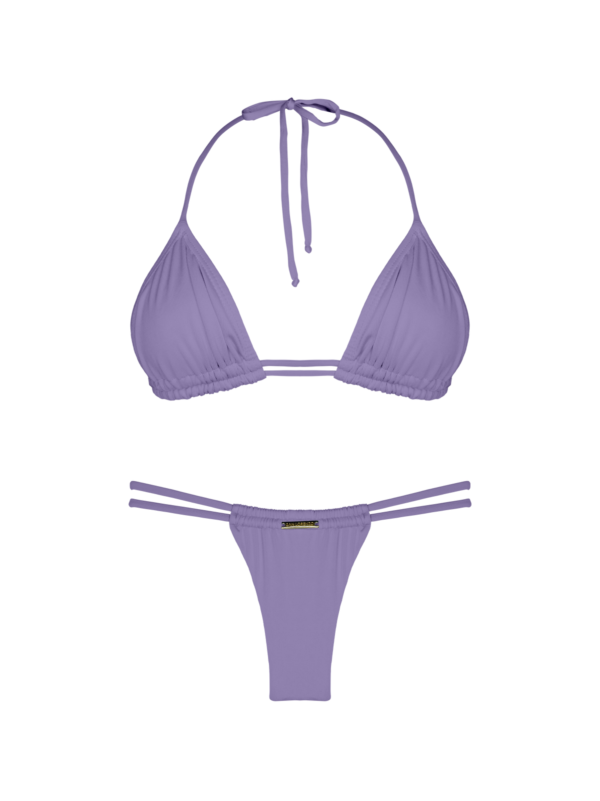 Modeled String Essential Solids Gray Violet Double Loop String Bikini Bottom