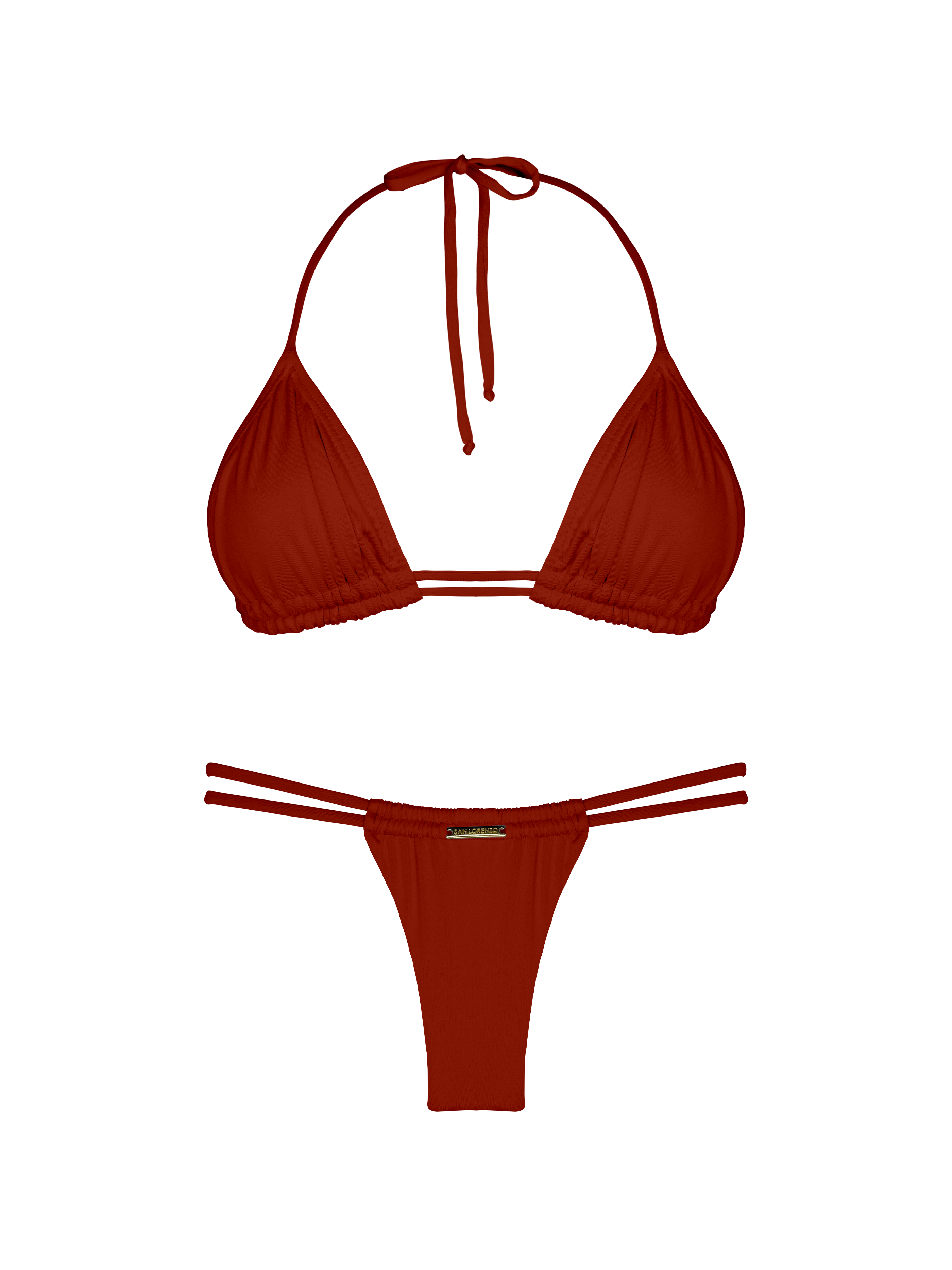 Essential Solids Cocoa Bean Double Loop String Halter Bikini Top