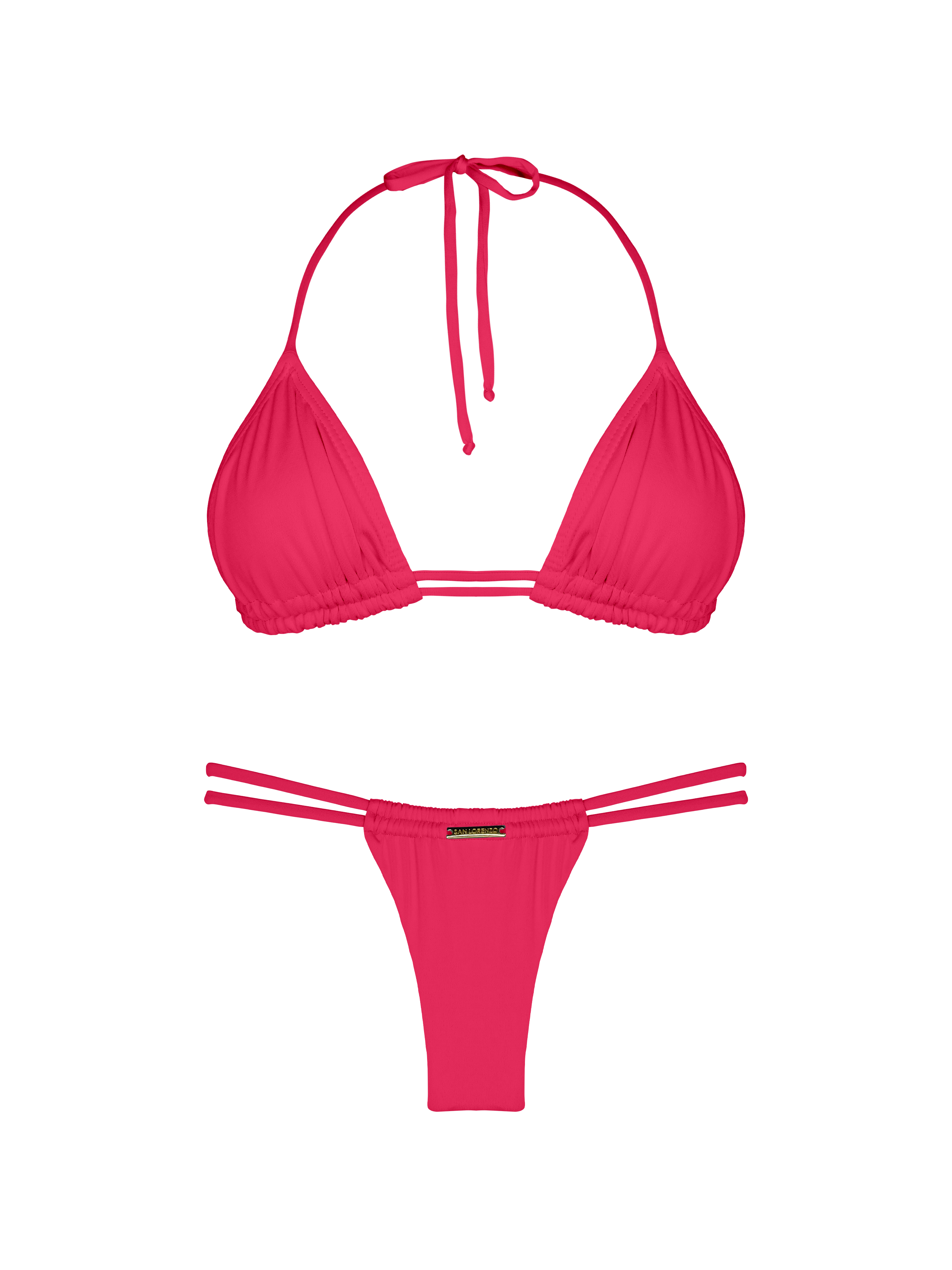 Essential Solids Pink Fusion Double Loop String Halter Bikini Top