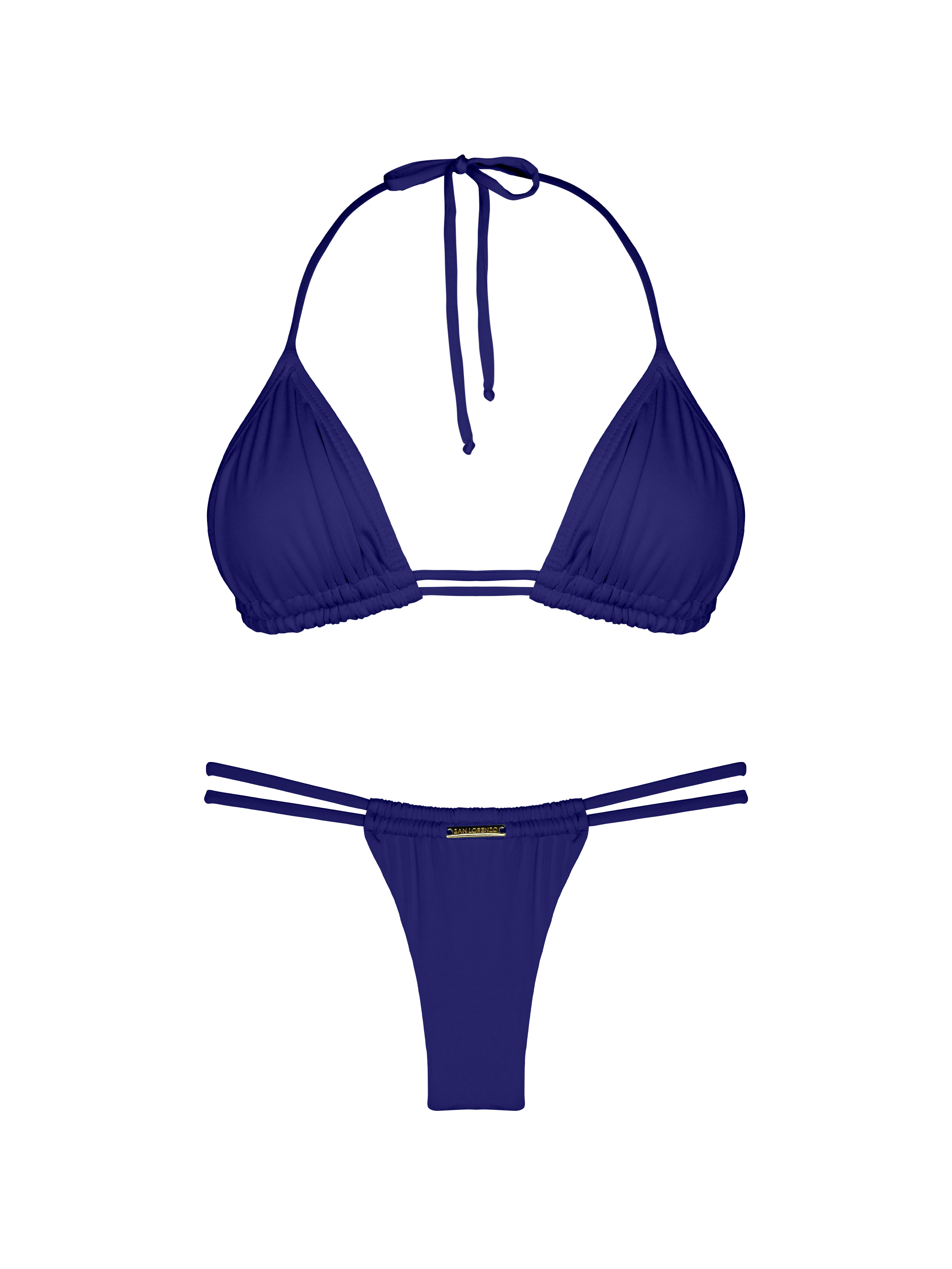 Essential Solids Royal Velvet Double Loop String Halter Bikini Top