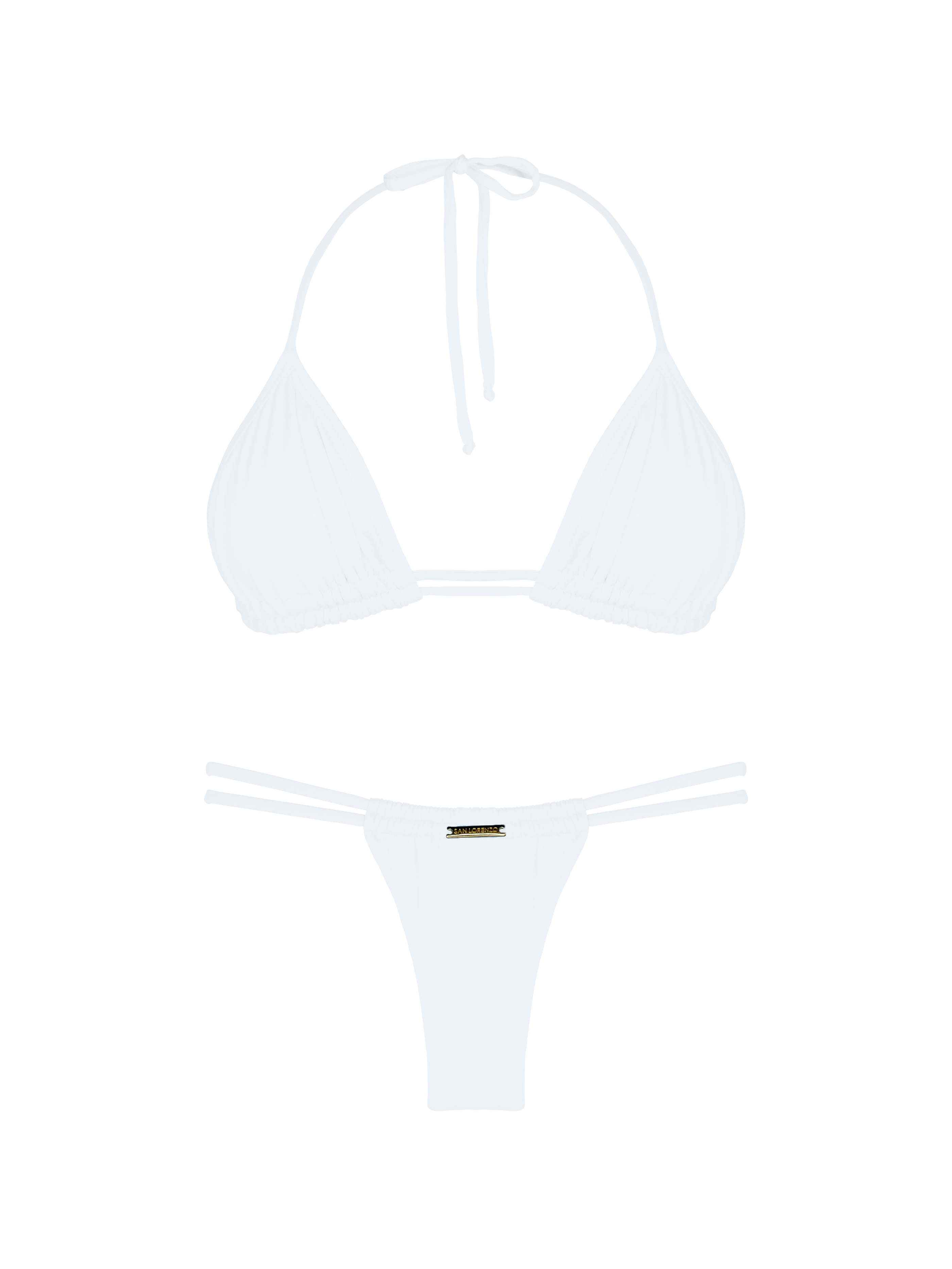 Essential Solids White Pearl Double Loop String Halter Bikini Top
