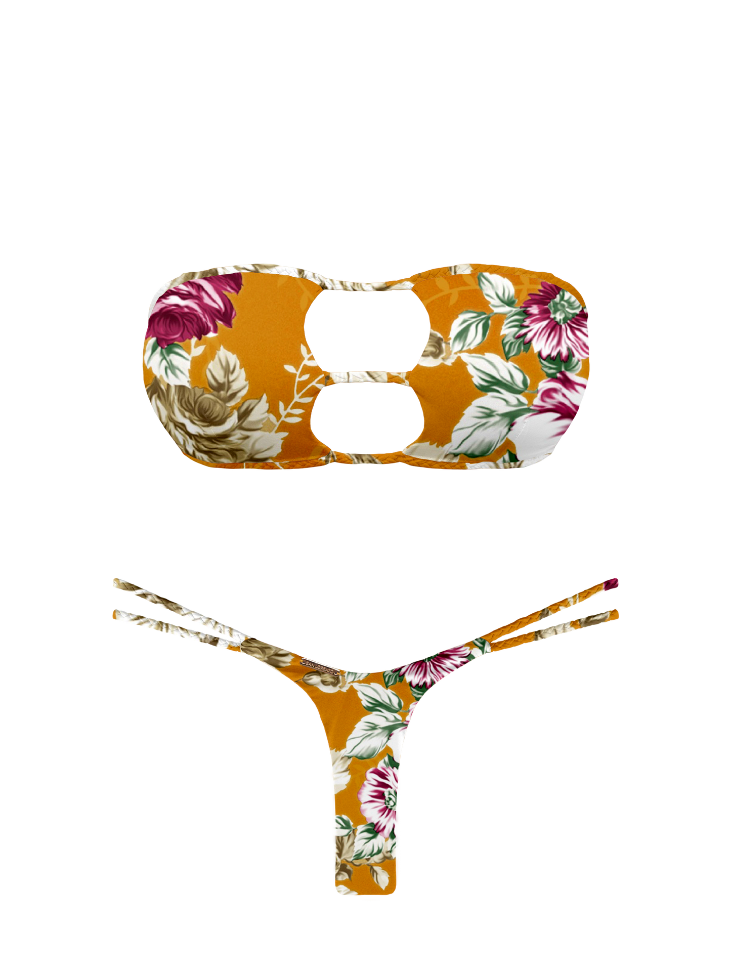 L'Amour Citrus Bloom Braided Strap Bandeau Bikini Top