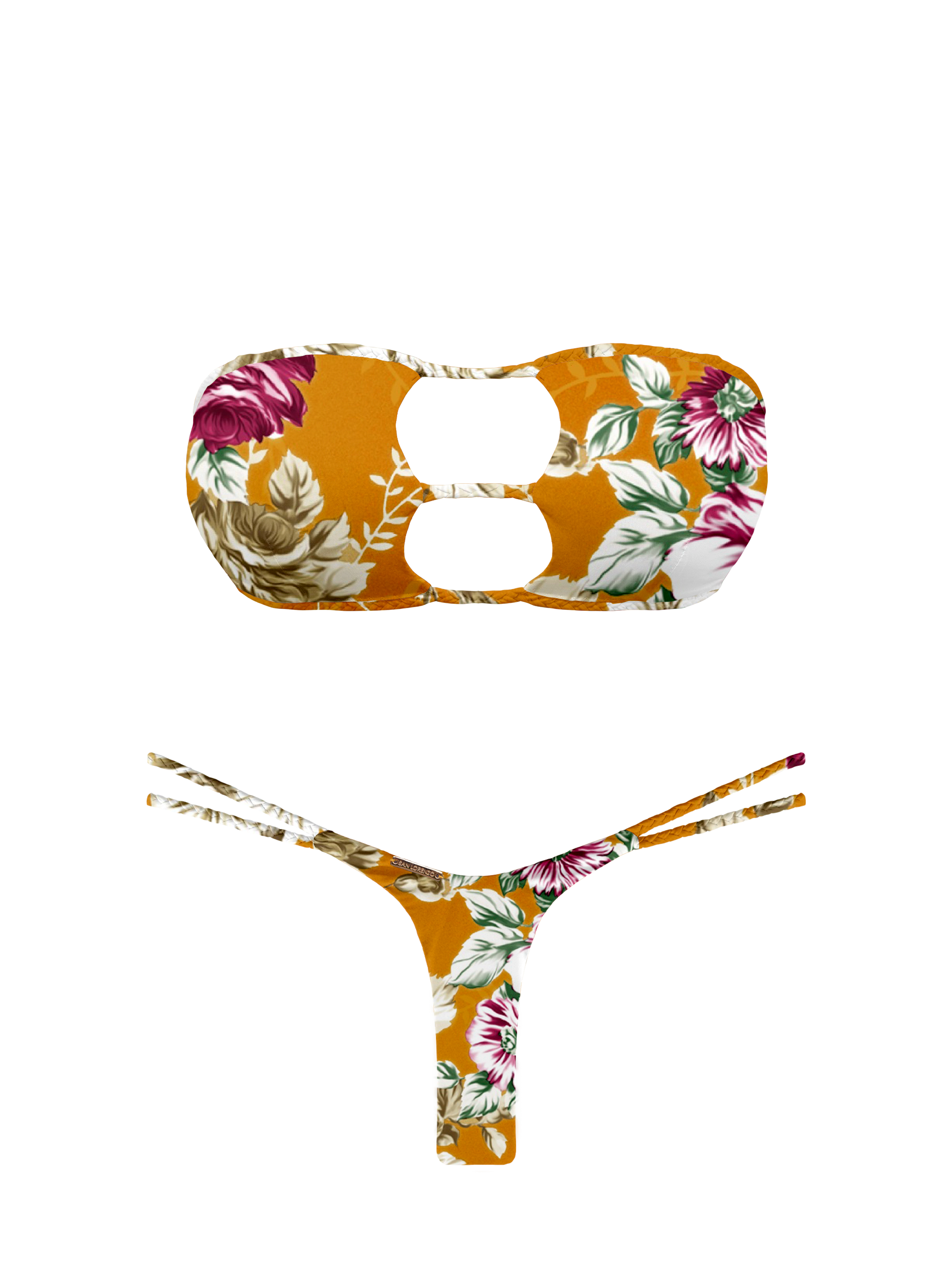 L'Amour Citrus Bloom Braided Strap Bandeau Bikini Top