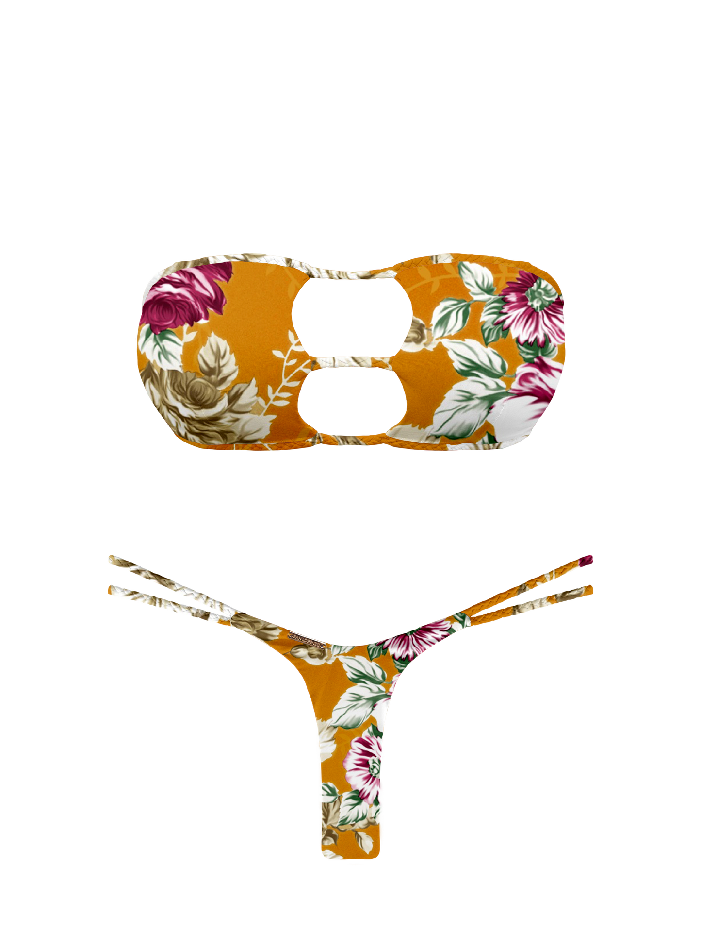 L'Amour Citrus Bloom Braided V-Thong Bikini Bottom