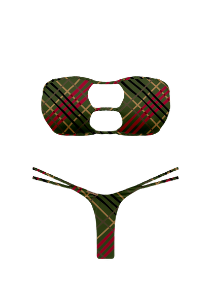 L'Amour Scottish Plaid Braided V-Thong Bikini Bottom