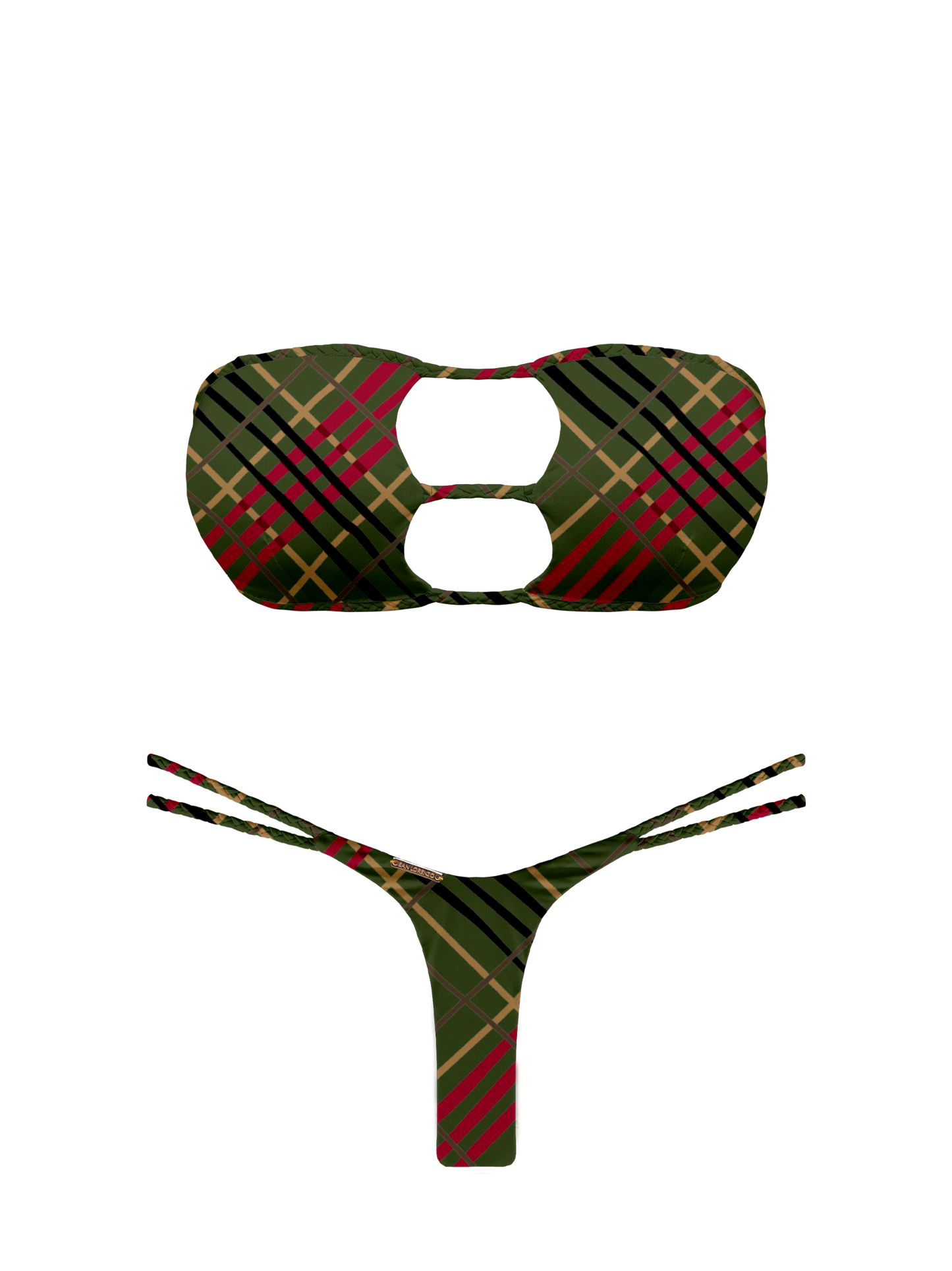 L'Amour Scottish Plaid Braided V-Thong Bikini Bottom