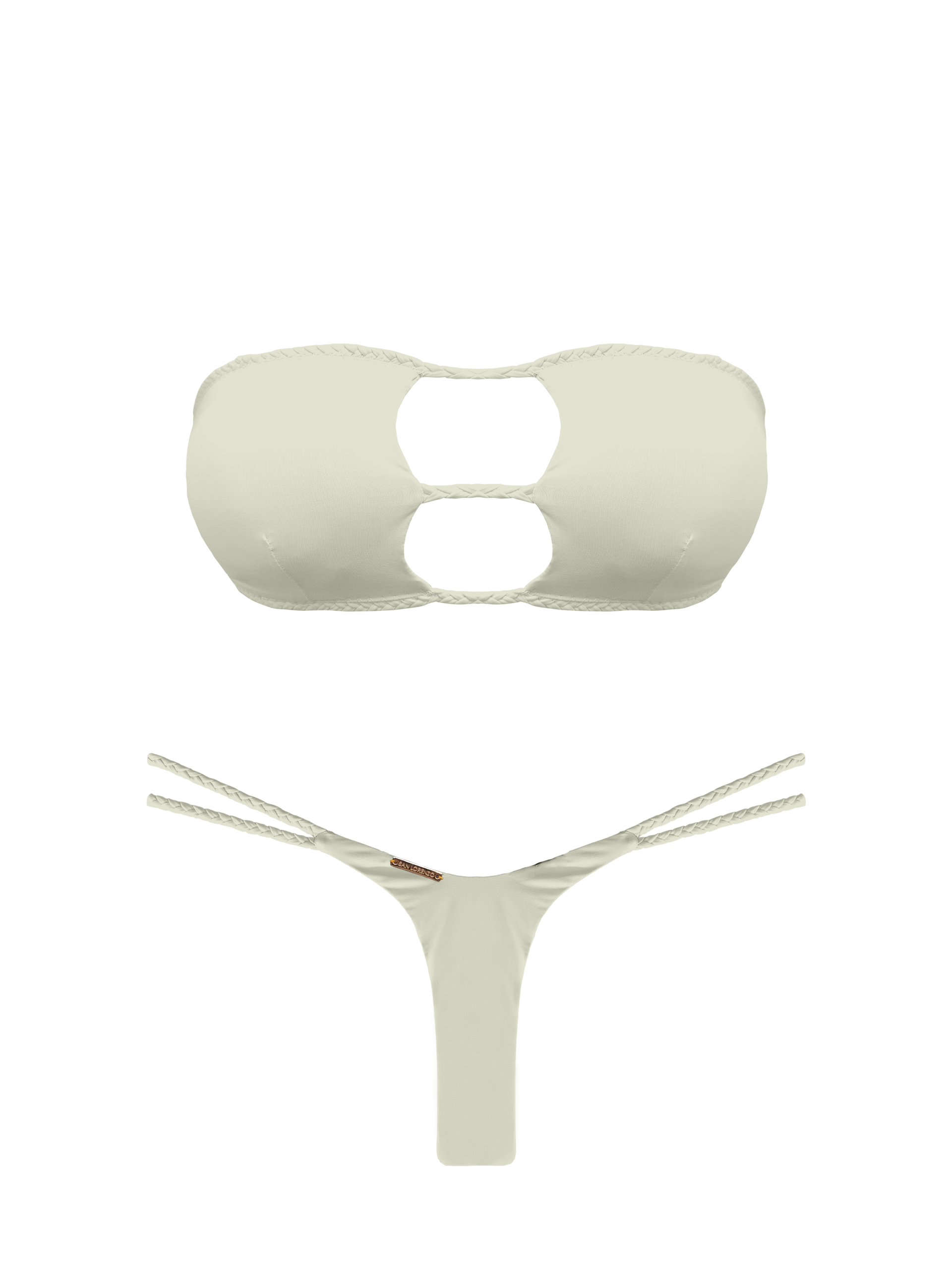 L'Amour Porcelain Braided V-Thong Bikini Bottom
