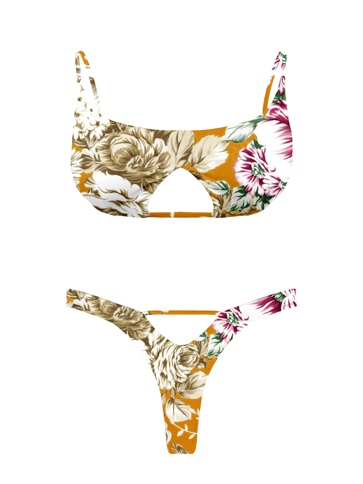 L'Amour Citrus Bloom Cut Out V-Thong Bikini Bottom