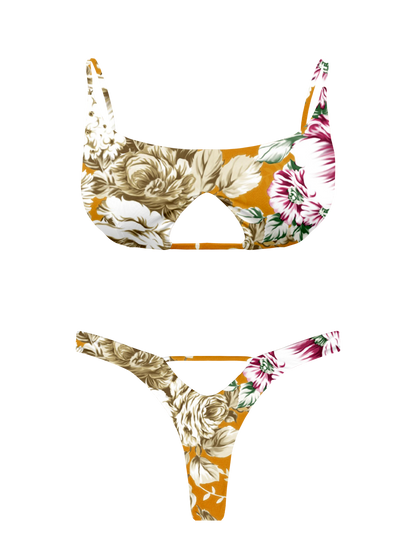 L'Amour Citrus Bloom Cut Out V-Thong Bikini Bottom