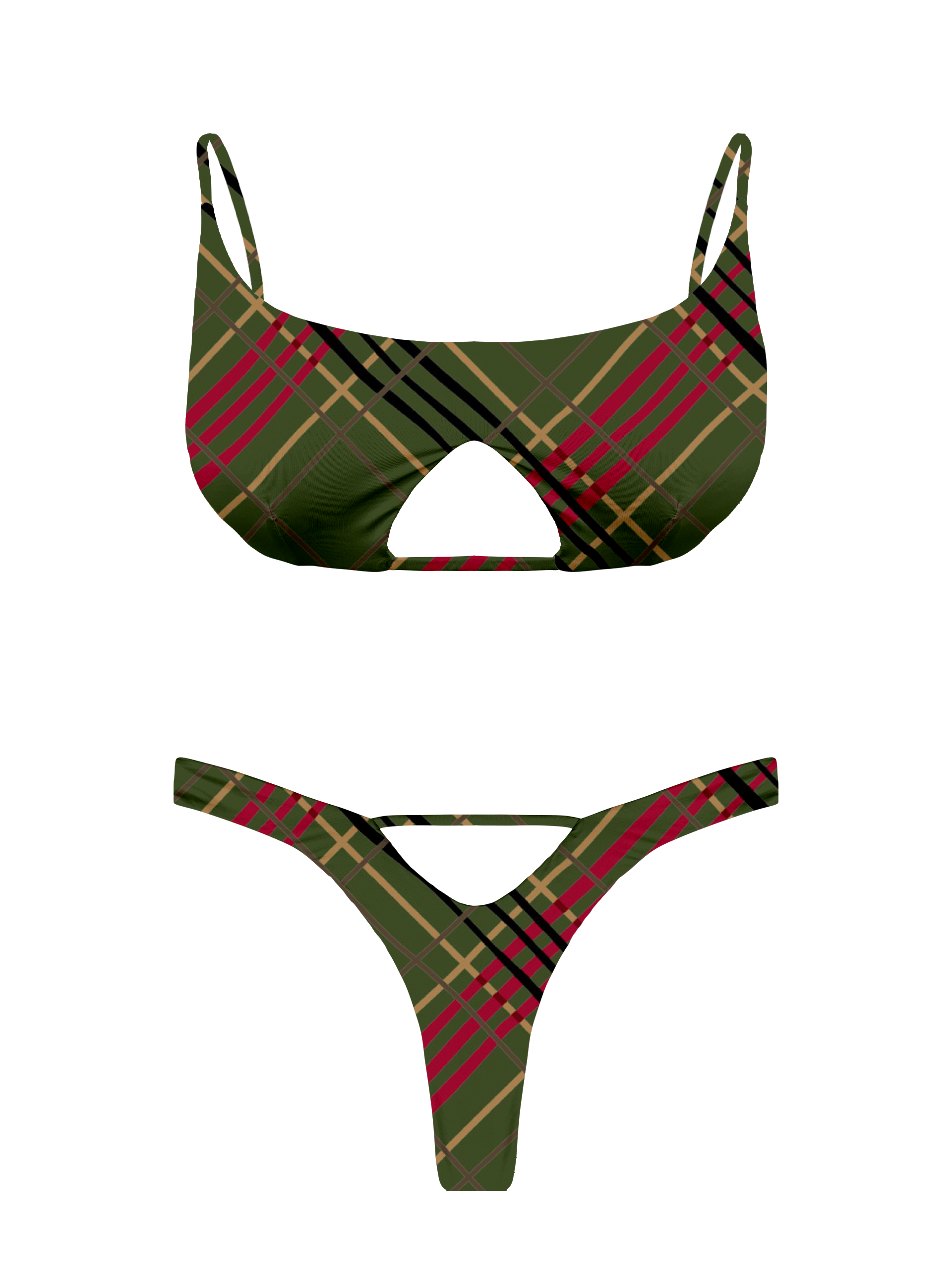 L'Amour Scottish Plaid Cut Out V-Thong Bikini Bottom