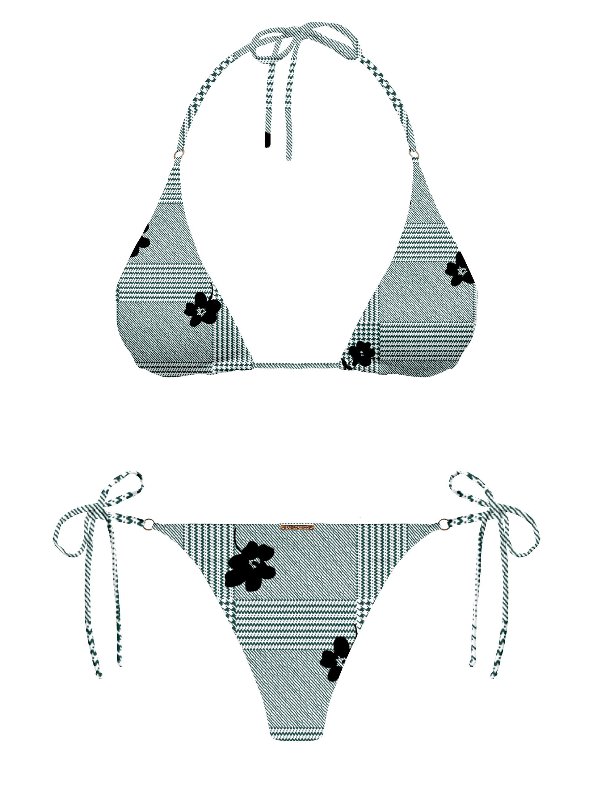 L'Amour Black Roses Hoop Ring Side Tie Bikini Bottom