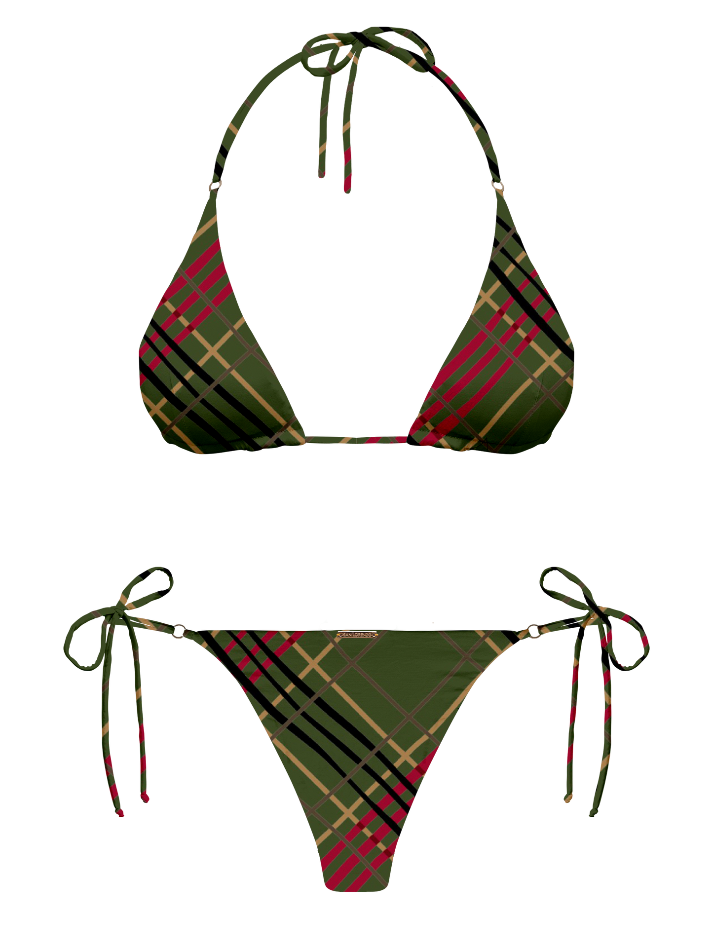 L'Amour Scottish Plaid Hoop Ring Side Tie Bikini Bottom