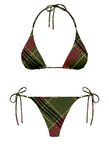 L'Amour Scottish Plaid Hoop Ring Side Tie Bikini Bottom