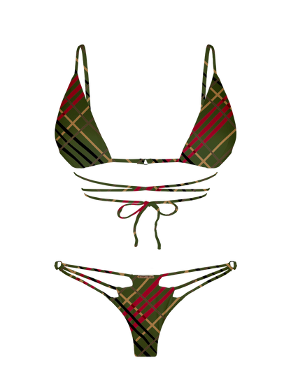 L'Amour Scottish Plaid Multi Strap Bra Bikini Top