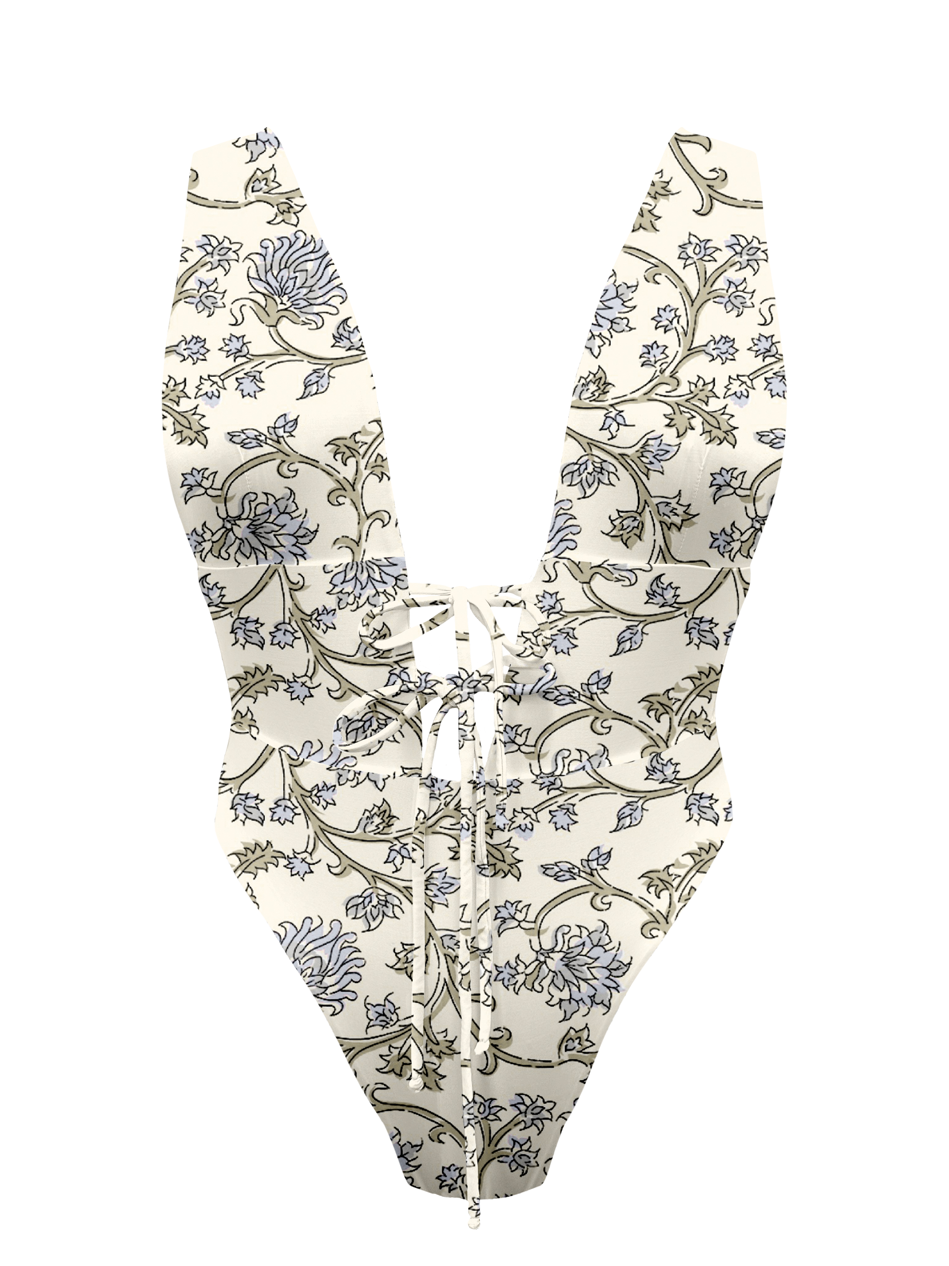 L'Amour Chantilly Lace Plunge Front Tie One Piece Bikini