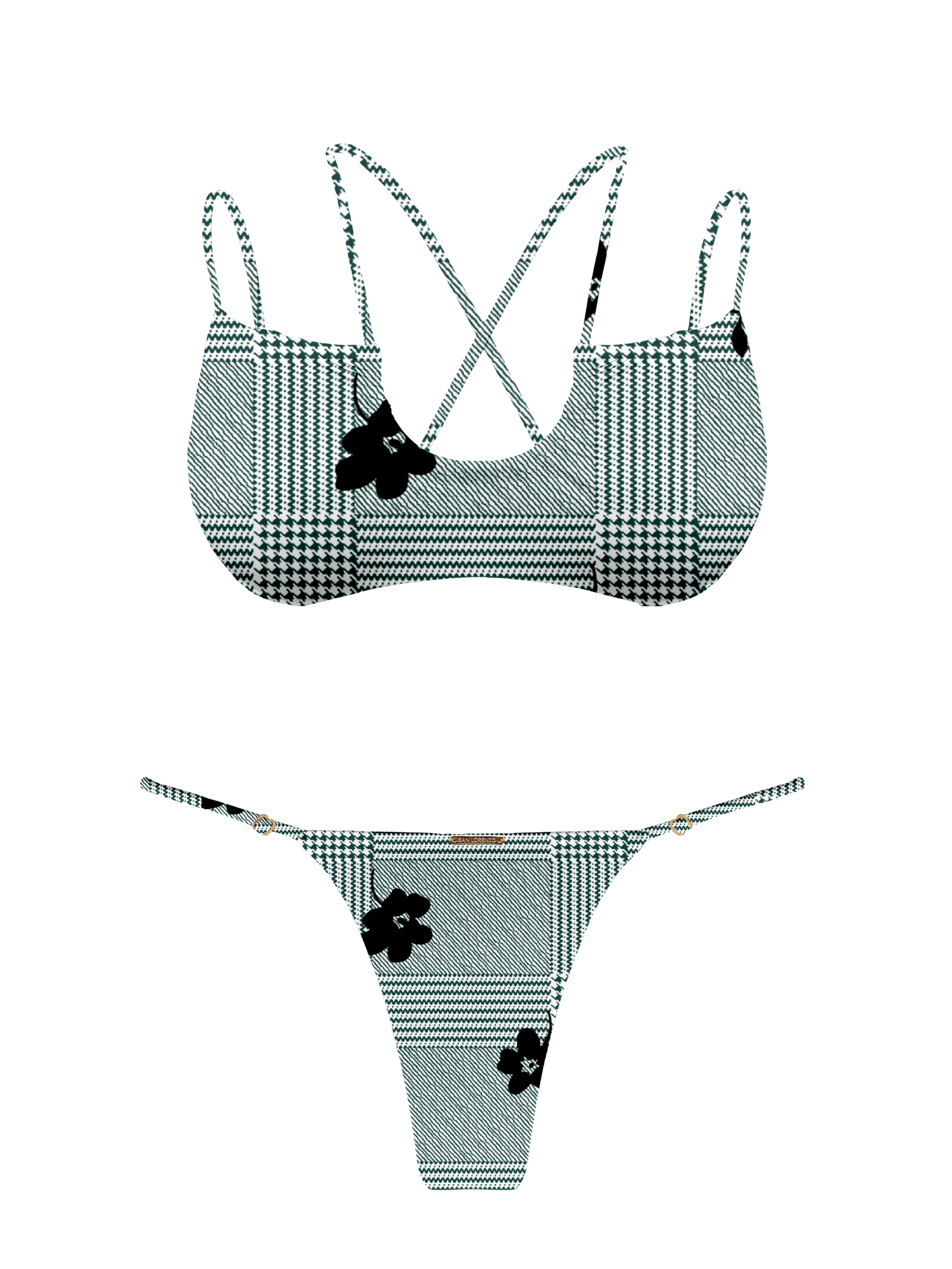 L'Amour Black Roses Adjustable Thin Brief Bikini Bottom