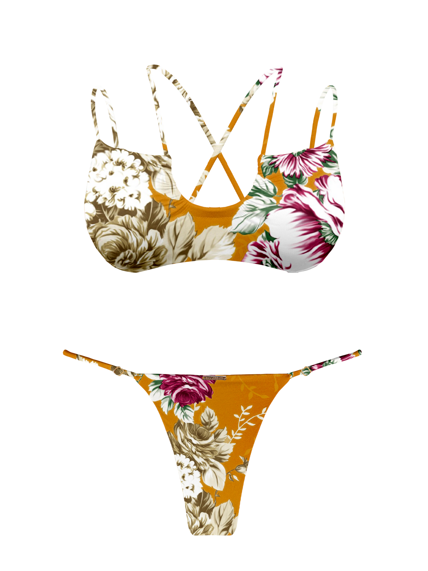 L'Amour Citrus Bloom Scoop Double String Bikini Top