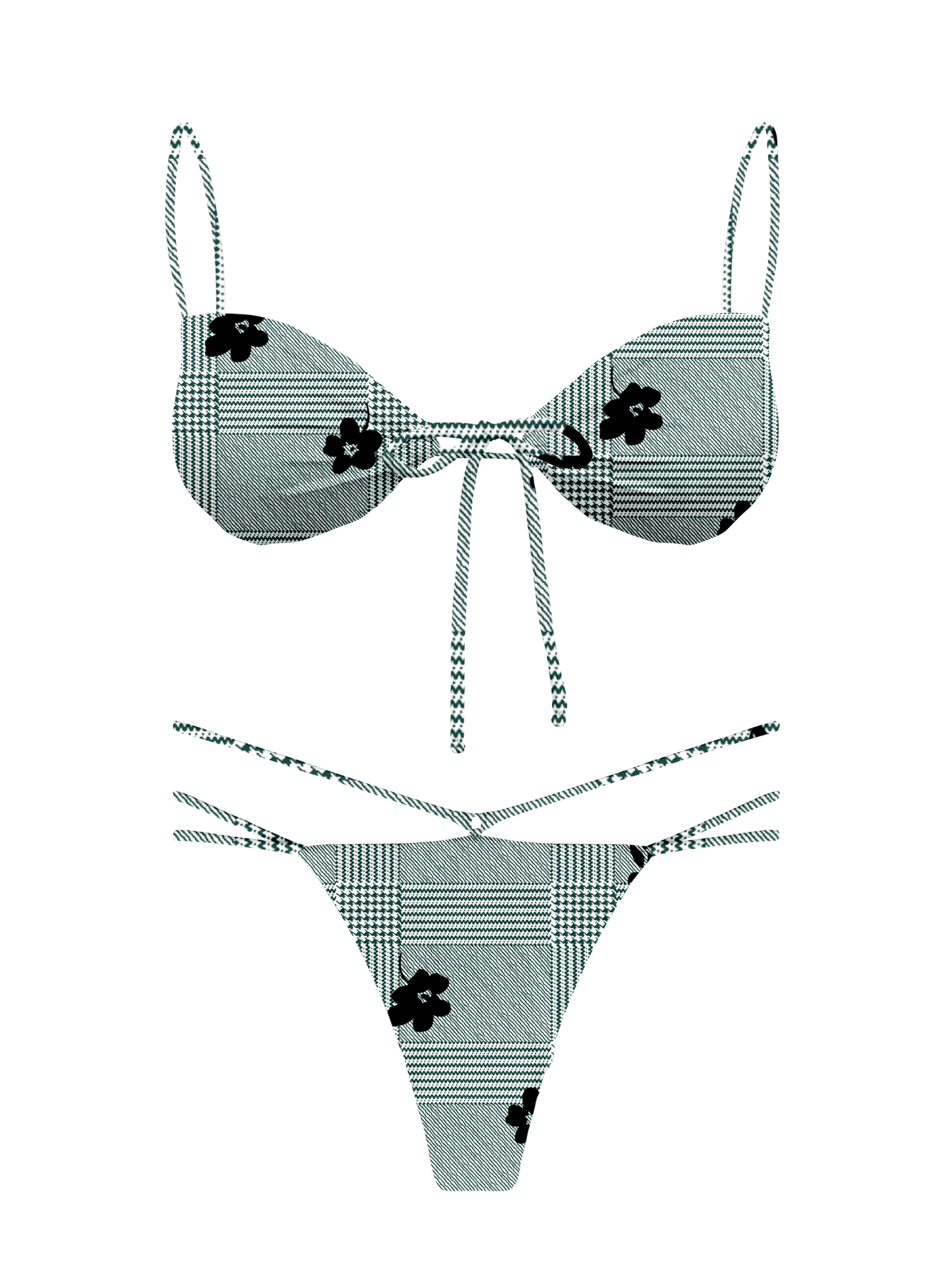 L'Amour Black Roses Tie Keyhole Bikini Top