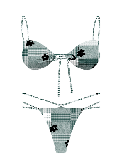 L'Amour Black Roses Tie Keyhole Bikini Top