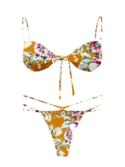 L'Amour Citrus Bloom Tie Keyhole Bikini Top