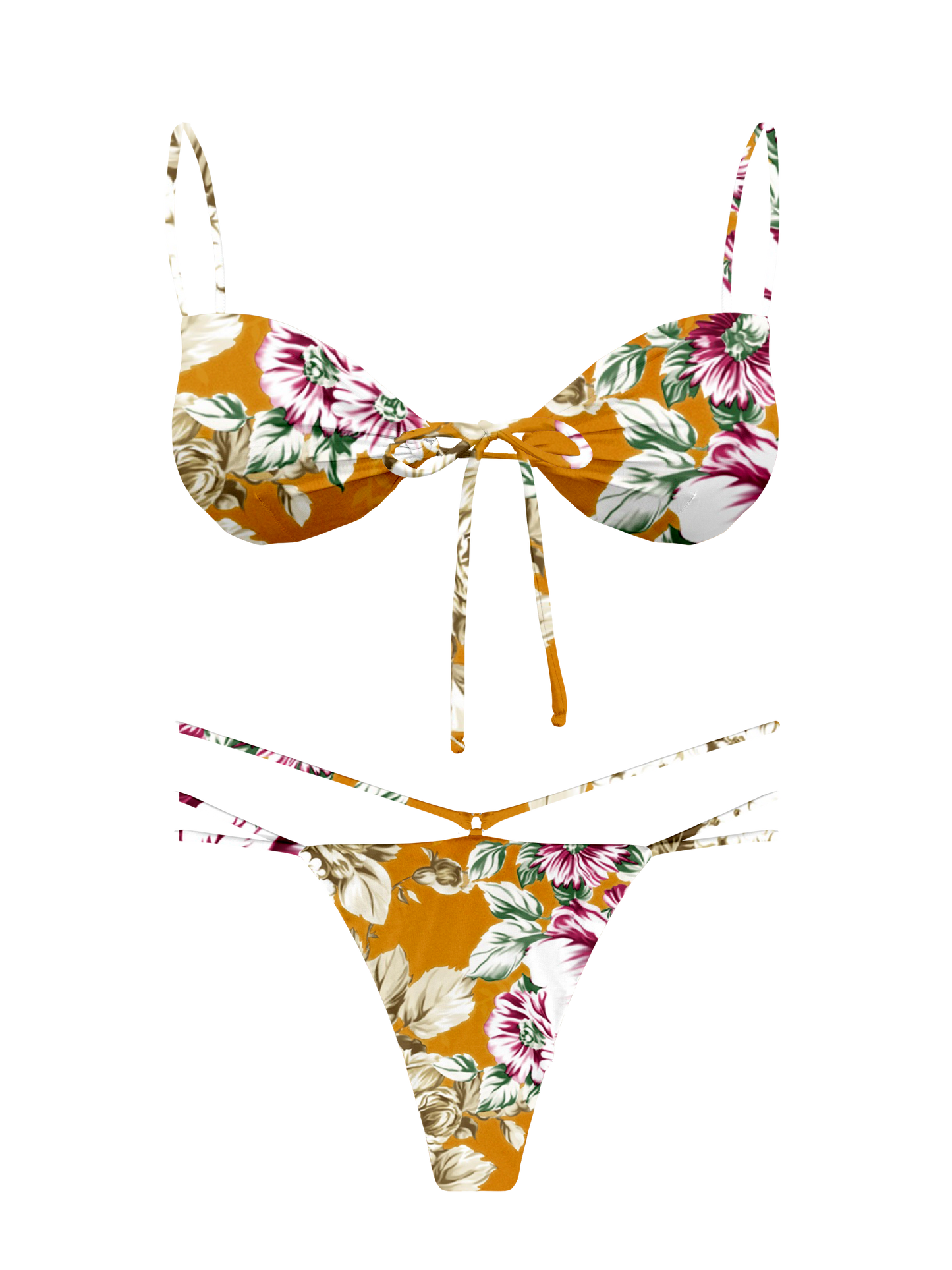 L'Amour Citrus Bloom Tie Keyhole Bikini Top