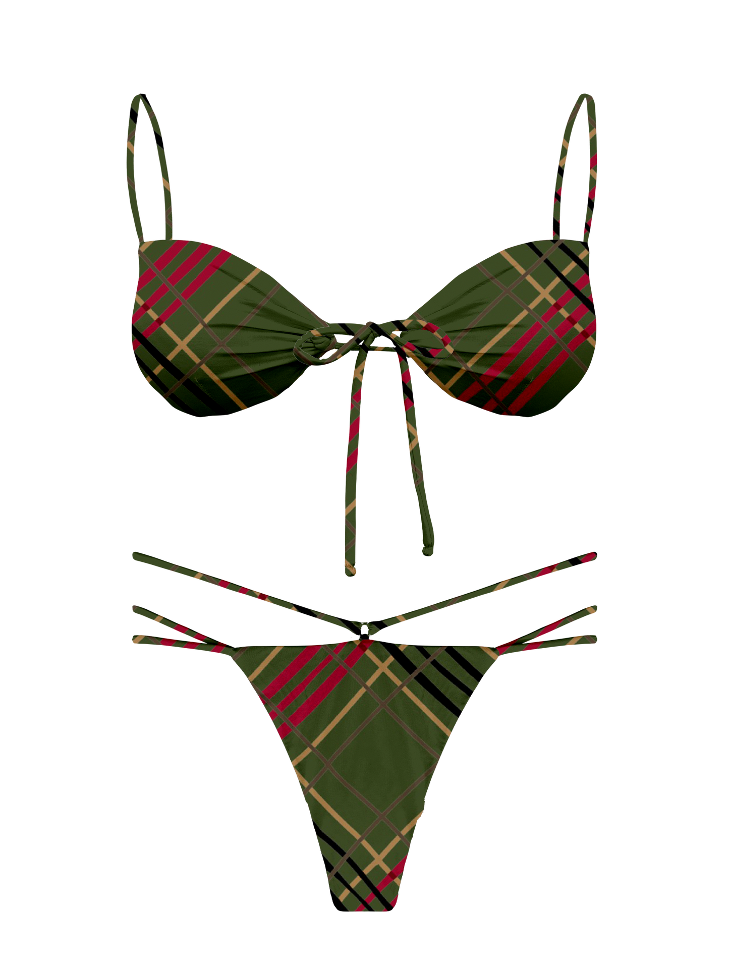 L'Amour Scottish Plaid Double String Thong Bikini Bottom