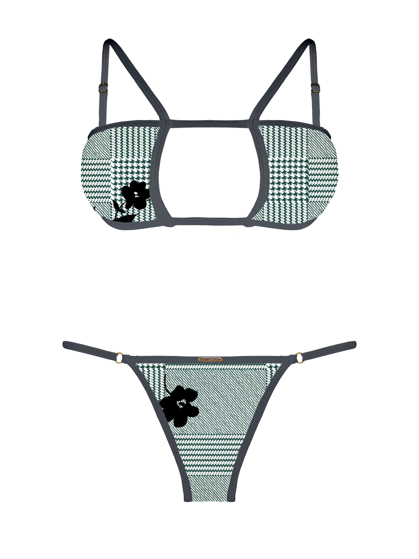 L'Amour Black Roses Trim Keyhole Bikini Top