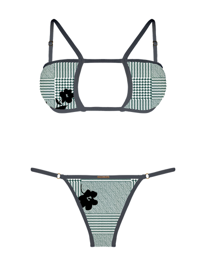 L'Amour Black Roses Trim Keyhole Bikini Top