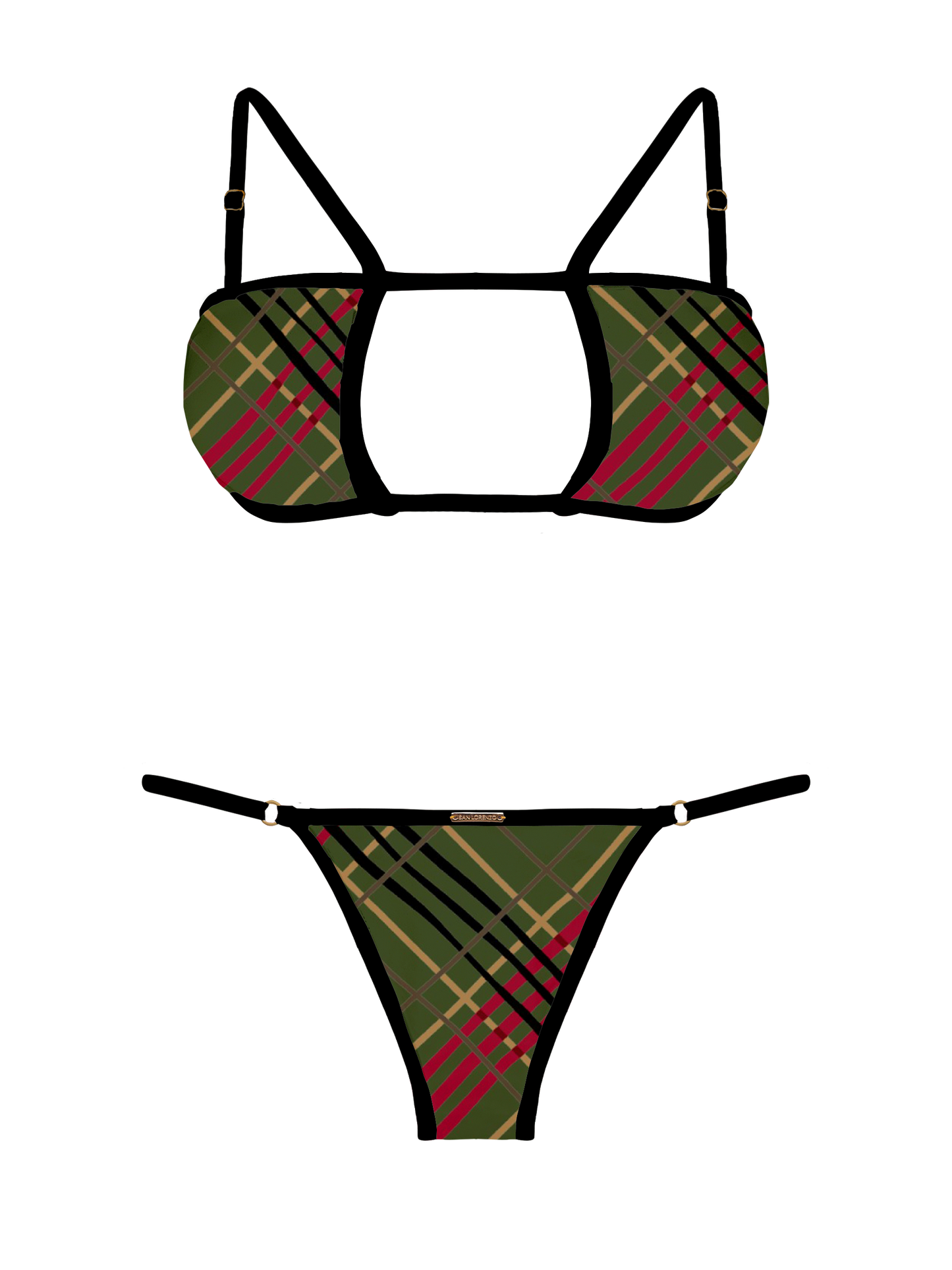 L'Amour Scottish Plaid Trim Keyhole Bikini Top