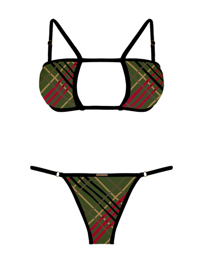 L'Amour Scottish Plaid Trim Keyhole Bikini Top