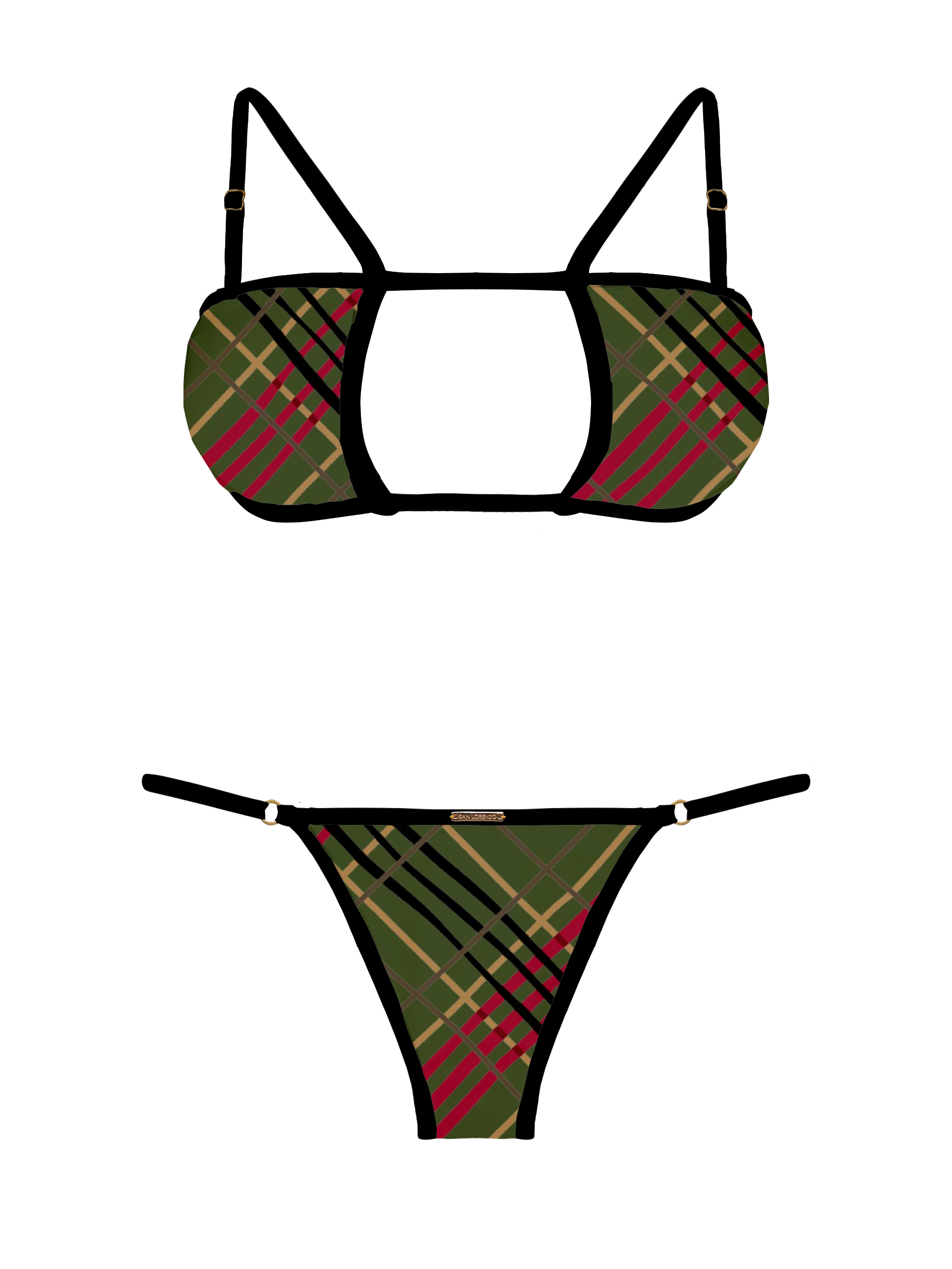 L'Amour Scottish Plaid Trim Thin Brief Bikini Bottom