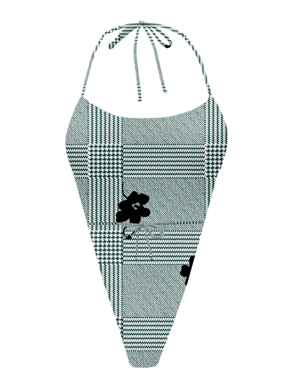 L'Amour Black Roses Triangle Thong One Piece Bikini