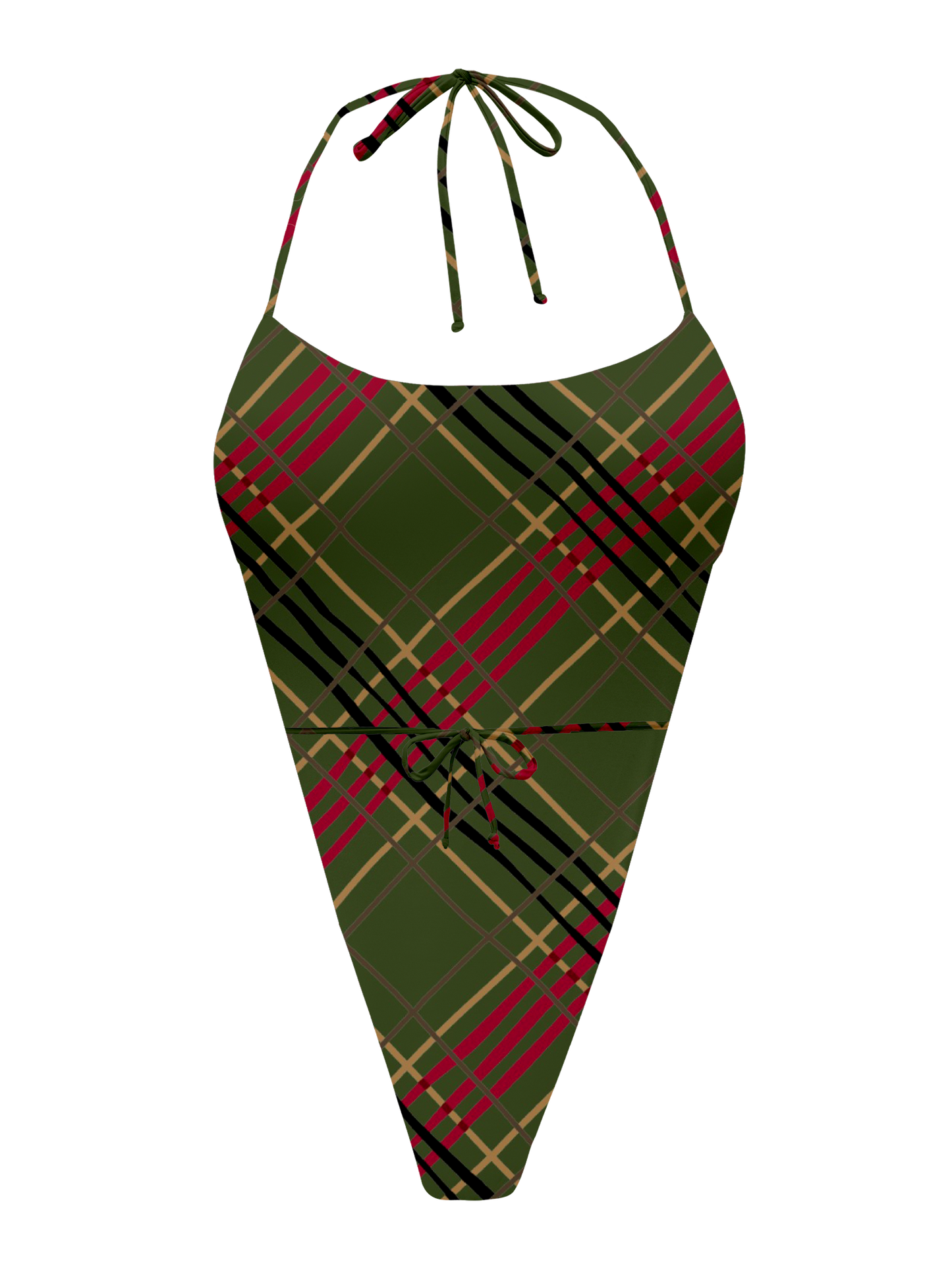 L'Amour Scottish Plaid Triangle Thong One Piece Bikini