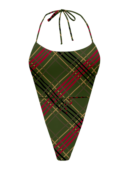 L'Amour Scottish Plaid Triangle Thong One Piece Bikini