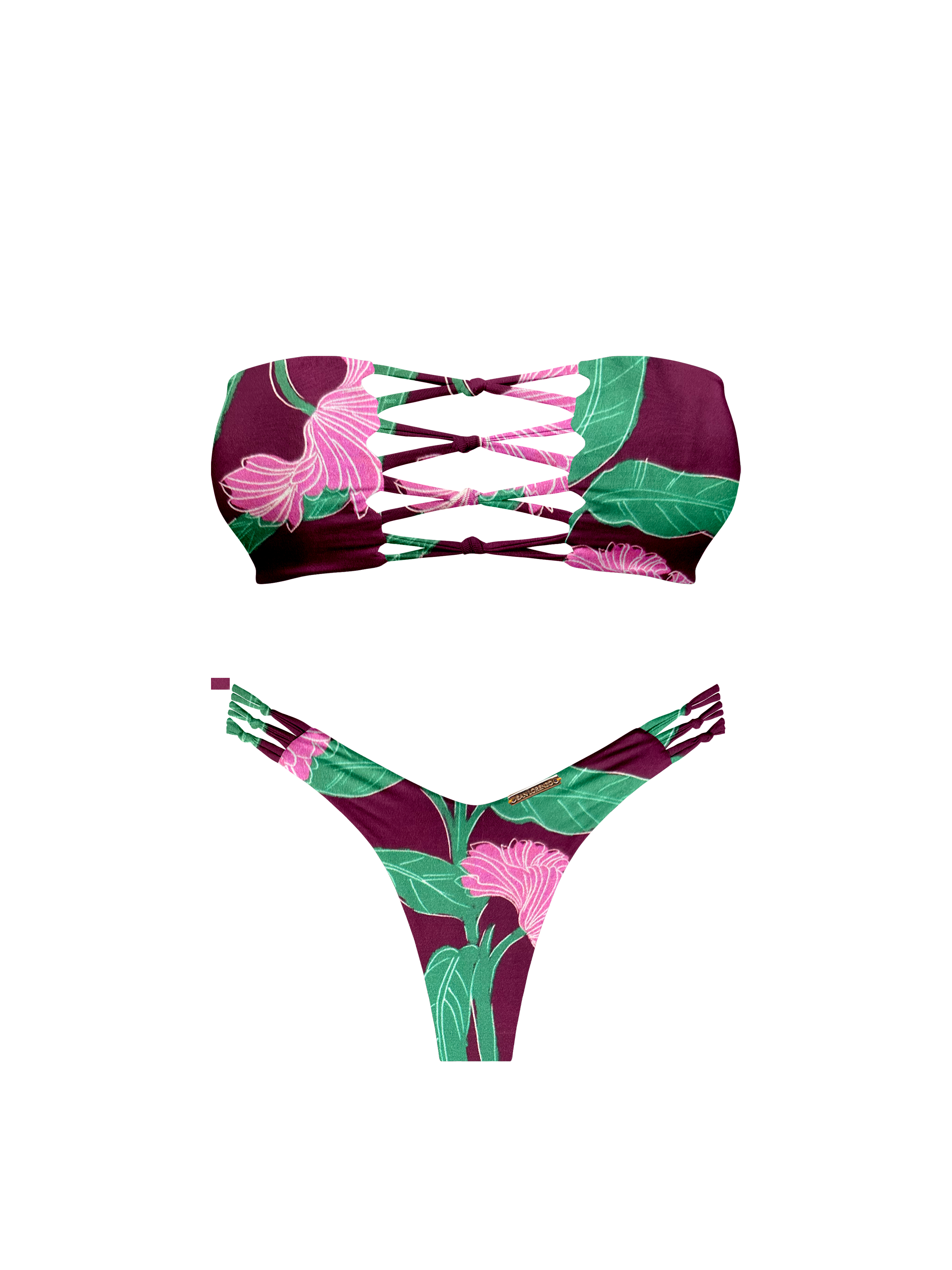 Kaia Floral Plum Braided Thong Bikini Bottom