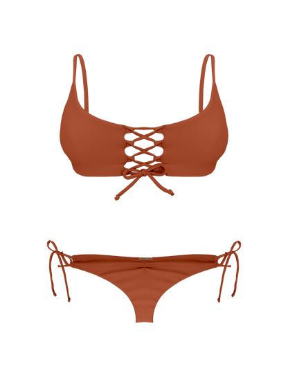 Coral Sunset Glow Cross Front Loop Bikini Top