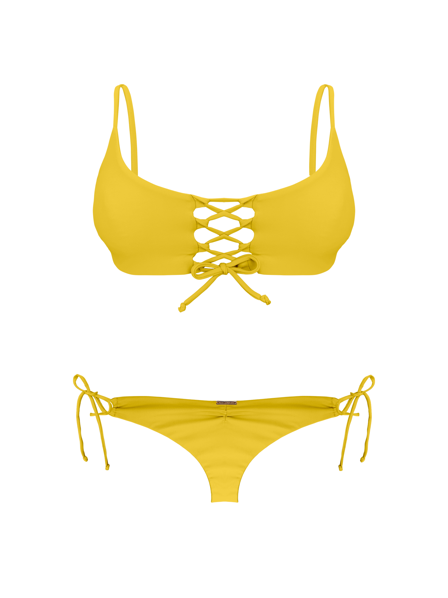 Coral Lemon Luster Thong Tie Loop Bikini Bottom