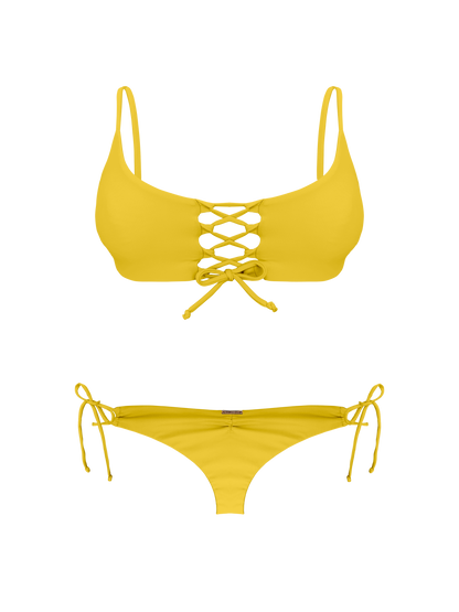 Coral Lemon Luster Thong Tie Loop Bikini Bottom