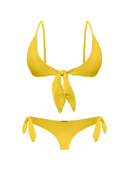 Coral Lemon Luster Front Tie Bralette Bikini Top