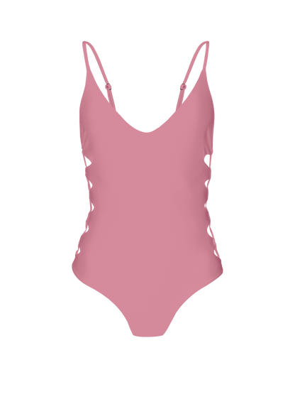 Coral Pink Sand Side Lace Up One Piece